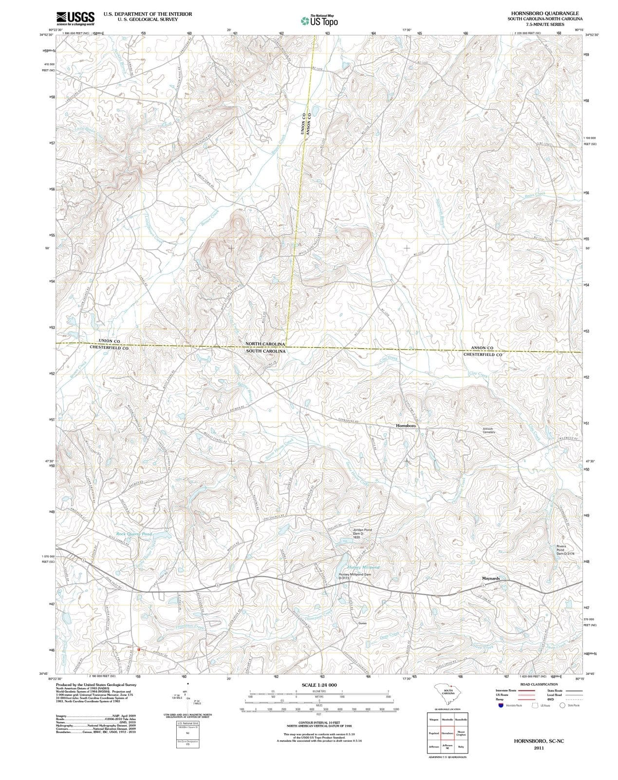2011 Hornsboro, SC - South Carolina - USGS Topographic Map