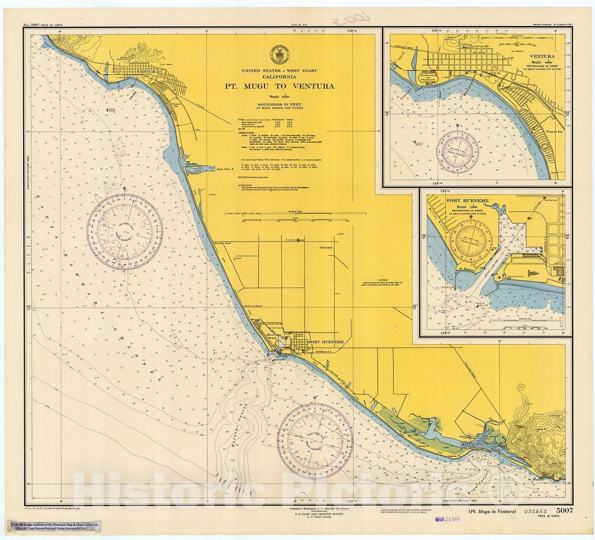 Historic Nautical Map - Pt. Mugu To Ventura, 1947 NOAA Chart - California (CA) - Vintage Wall Art