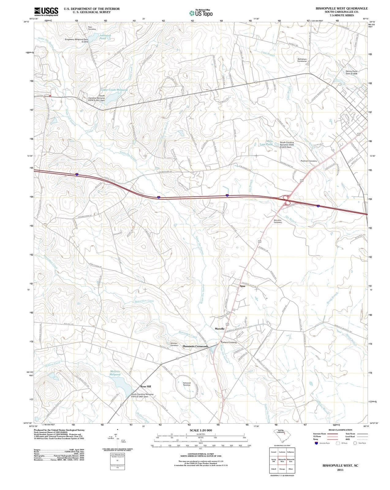 2011 Bishopville West, SC - South Carolina - USGS Topographic Map