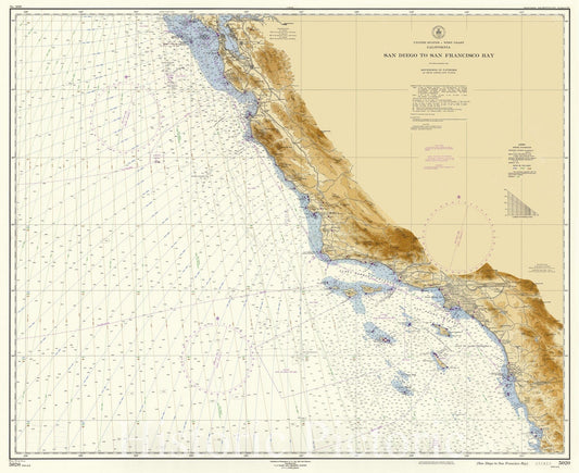 Historic Nautical Map - San Diego To San Francisco Bay, 1952 NOAA Chart - California (CA) - Vintage Wall Art
