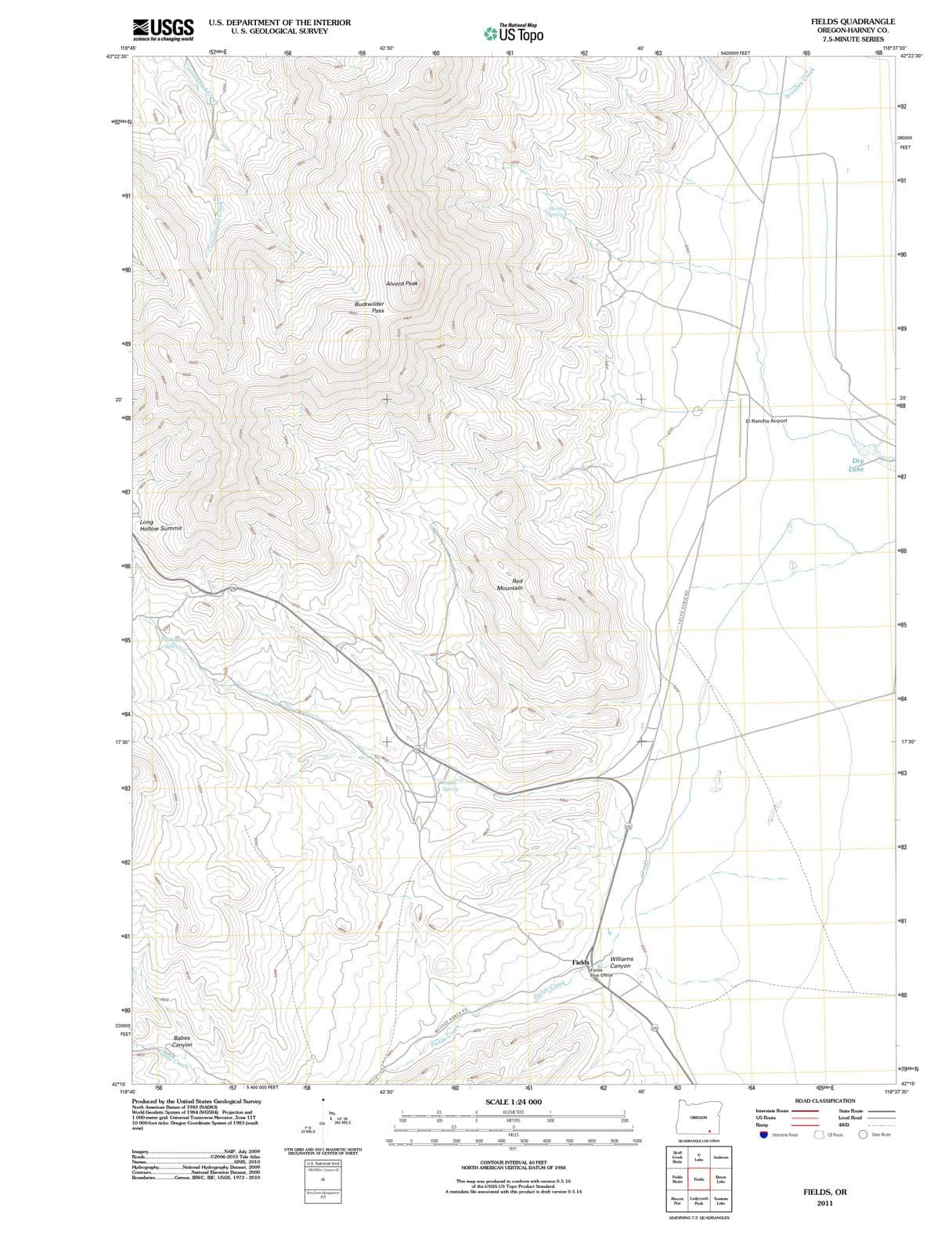 2011 Fields, OR - Oregon - USGS Topographic Map