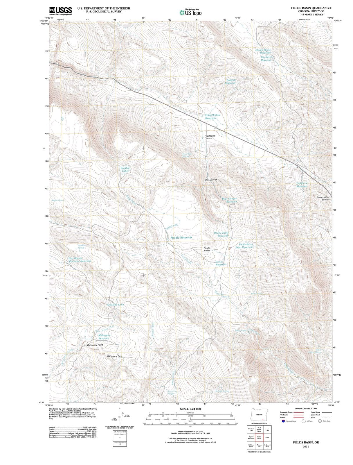 2011 Fields Basin, OR - Oregon - USGS Topographic Map