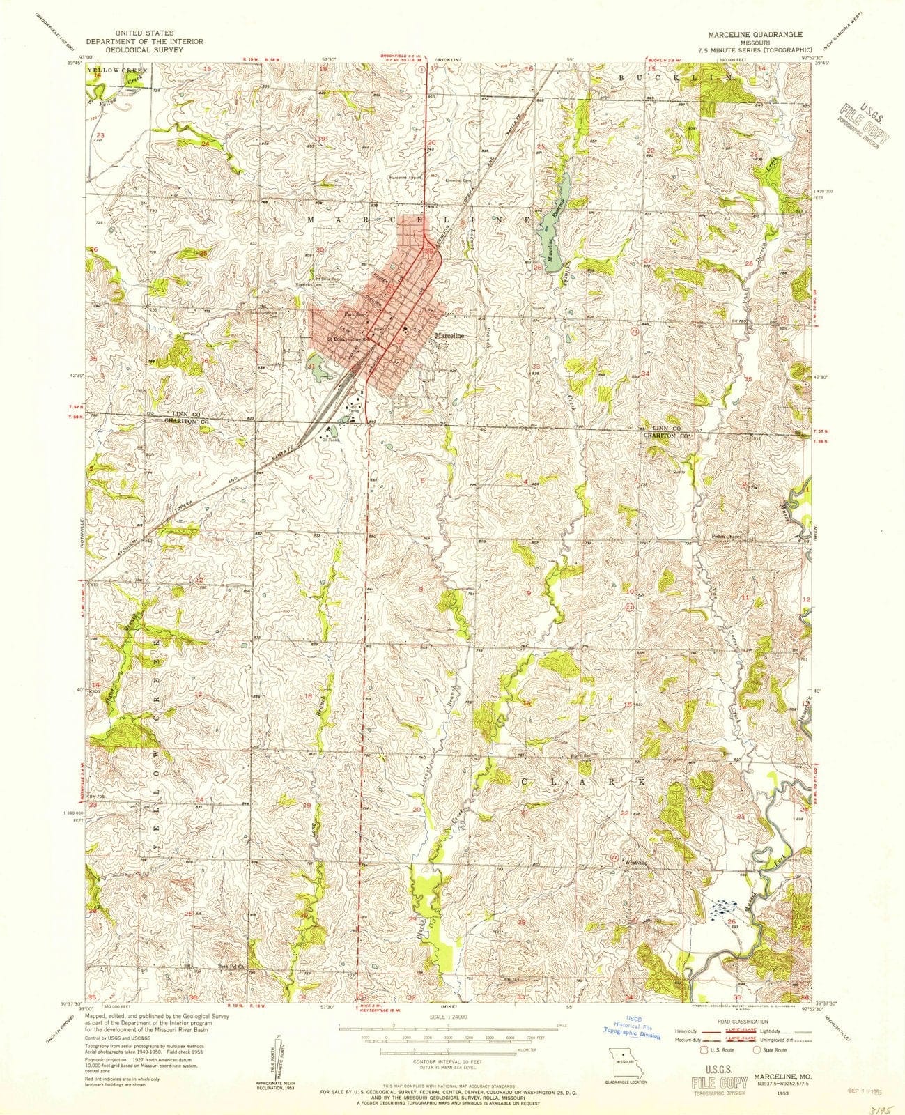 1953 Marceline, MO - Missouri - USGS Topographic Map
