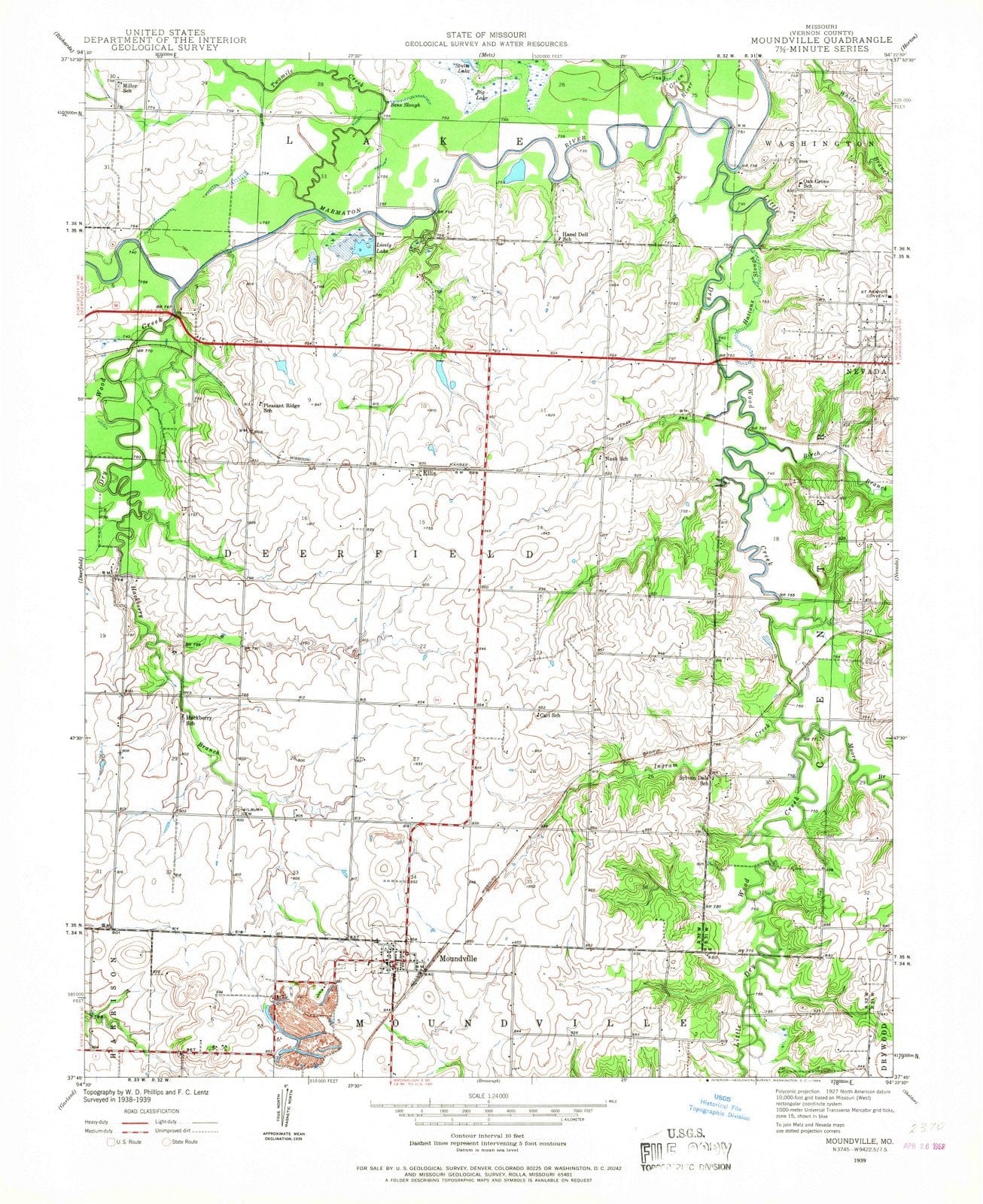 1939 Moundville, MO - Missouri - USGS Topographic Map
