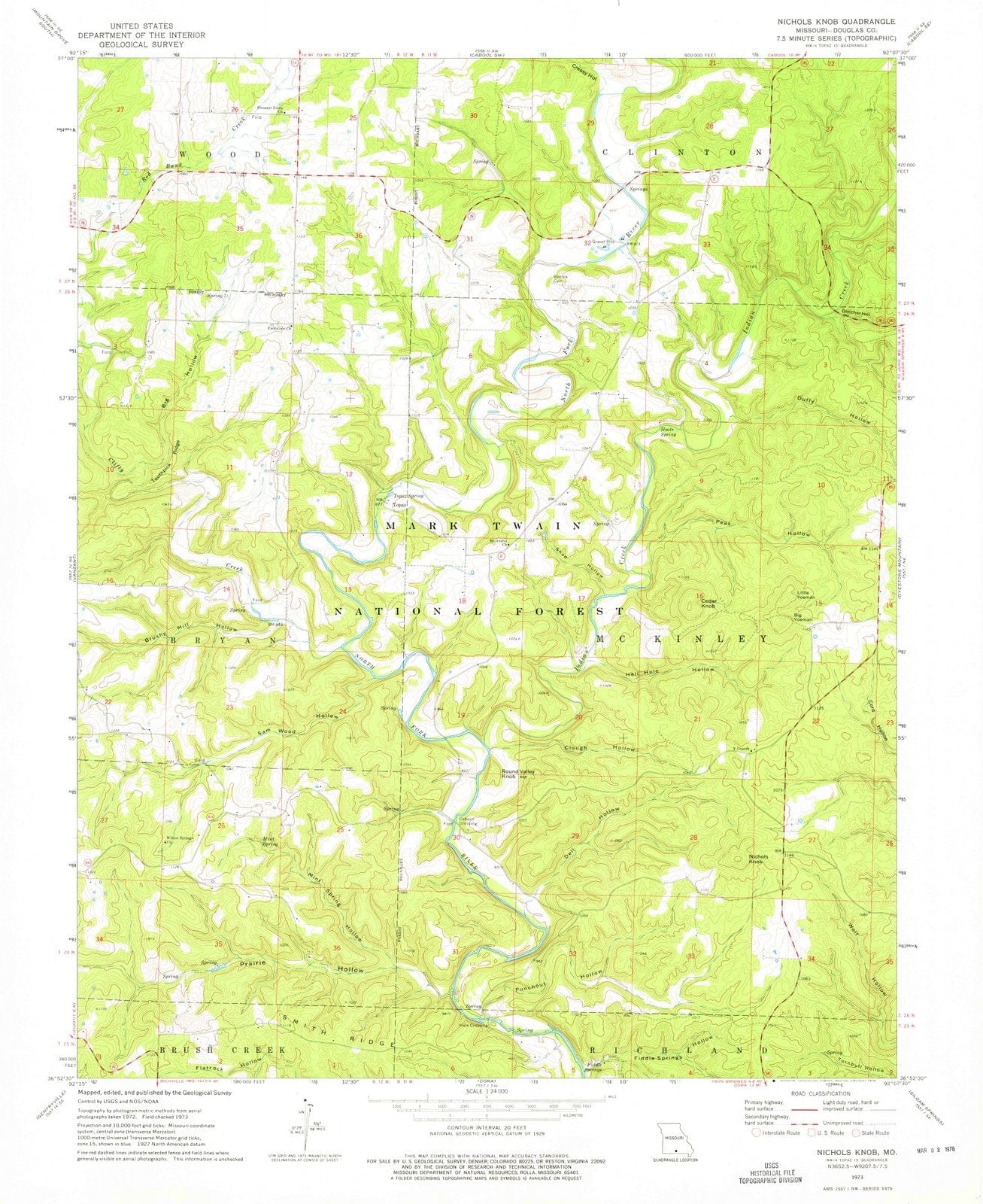 1973 Nichols Knob, MO - Missouri - USGS Topographic Map