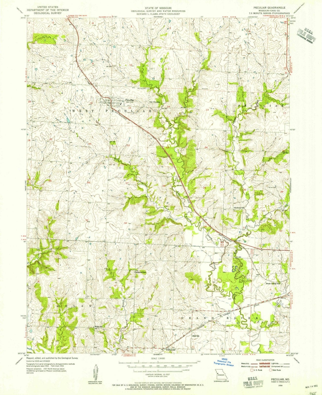 1954 Peculiar, MO - Missouri - USGS Topographic Map