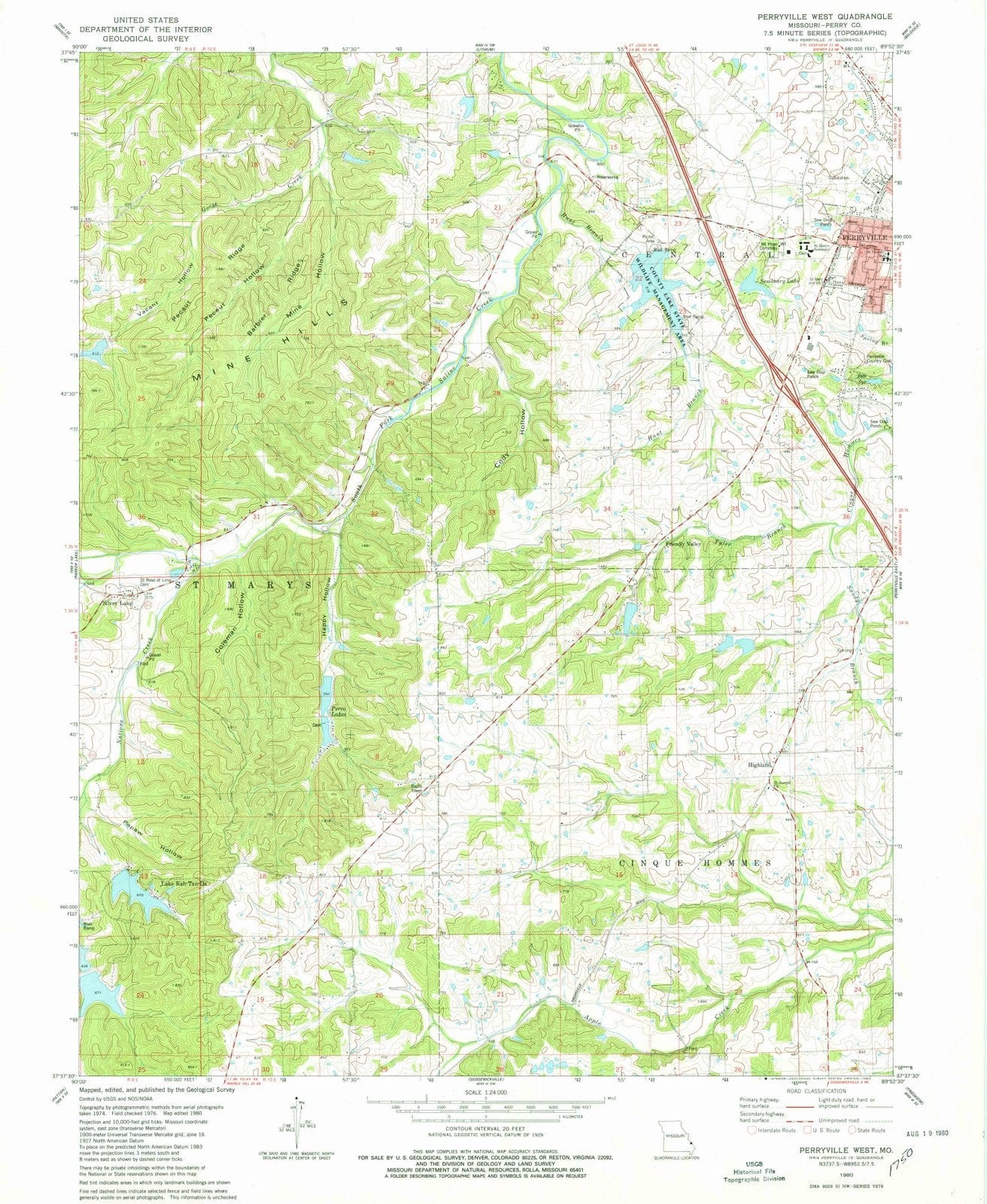 1980 Perryville West, MO - Missouri - USGS Topographic Map