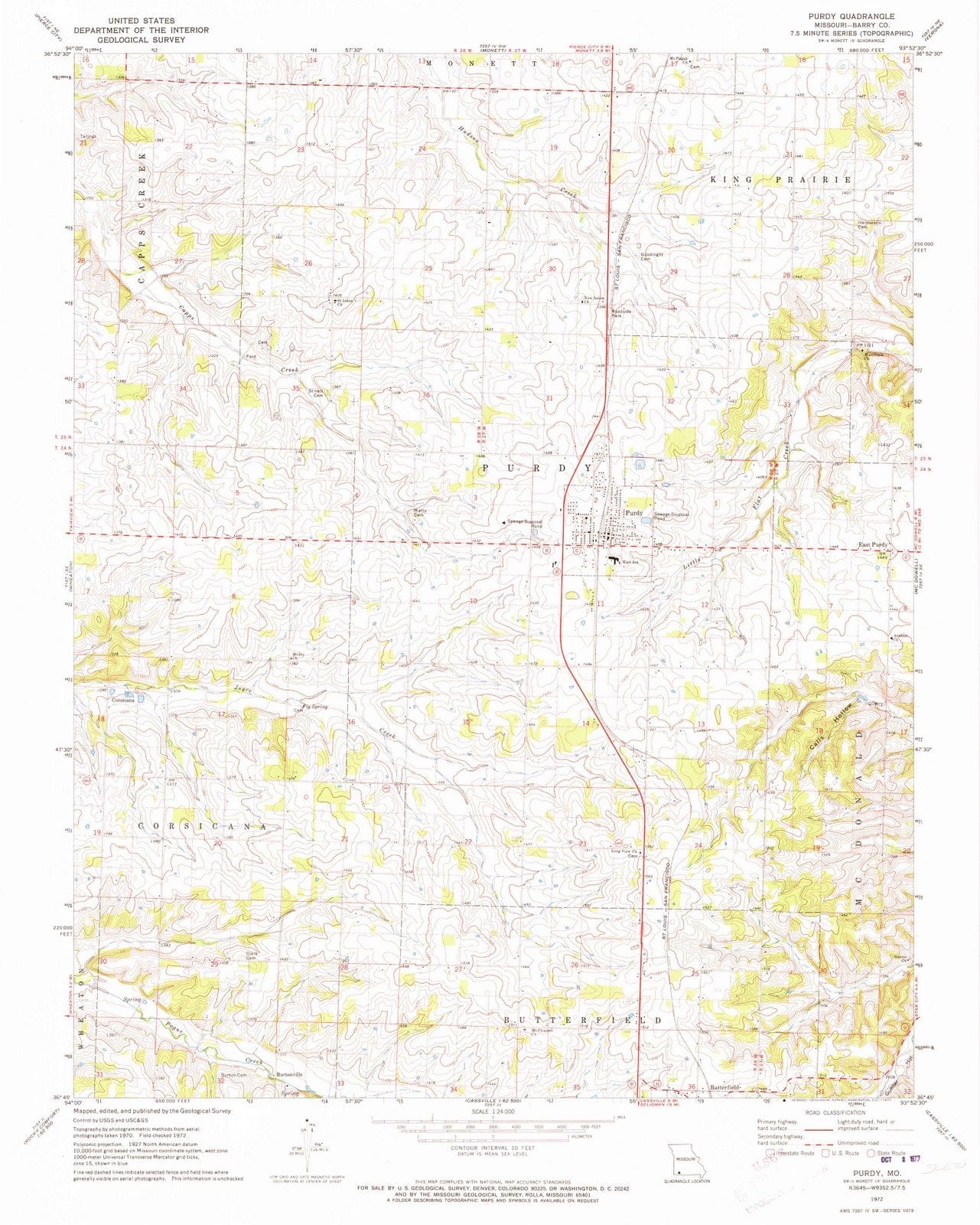 1972 Purdy, MO - Missouri - USGS Topographic Map