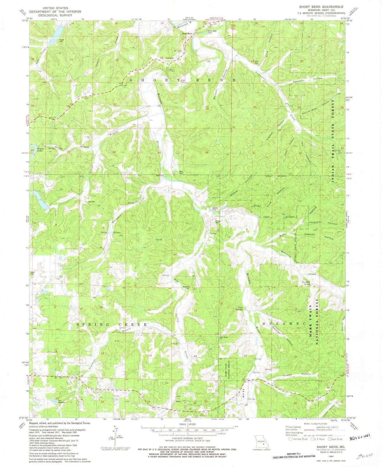 1981 Short Bend, MO - Missouri - USGS Topographic Map