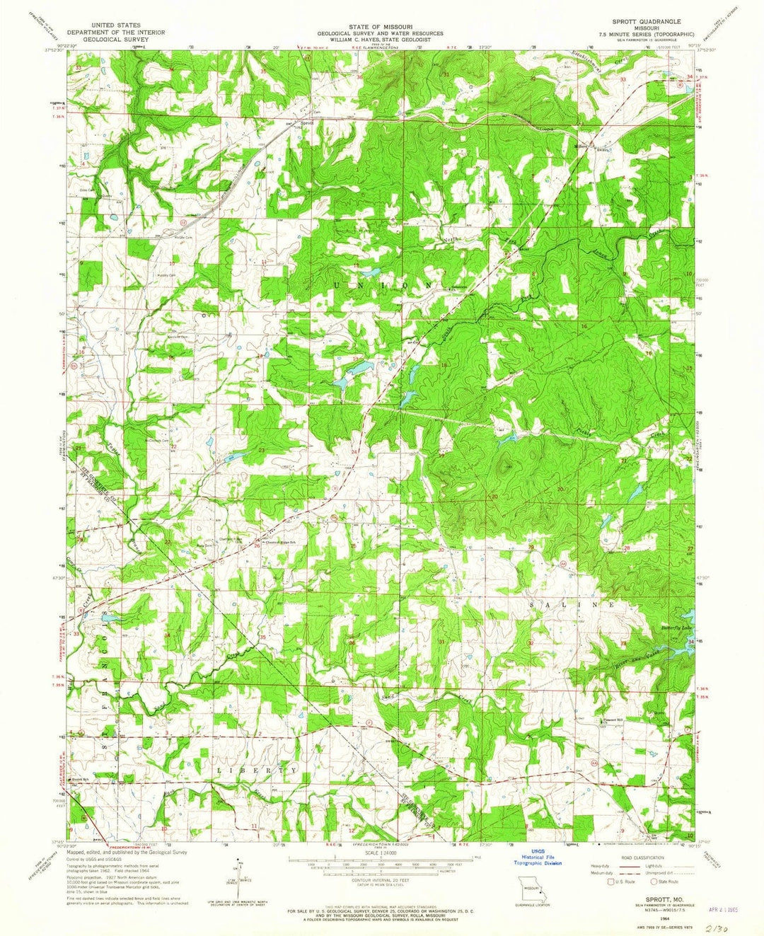 1964 Sprott, MO - Missouri - USGS Topographic Map