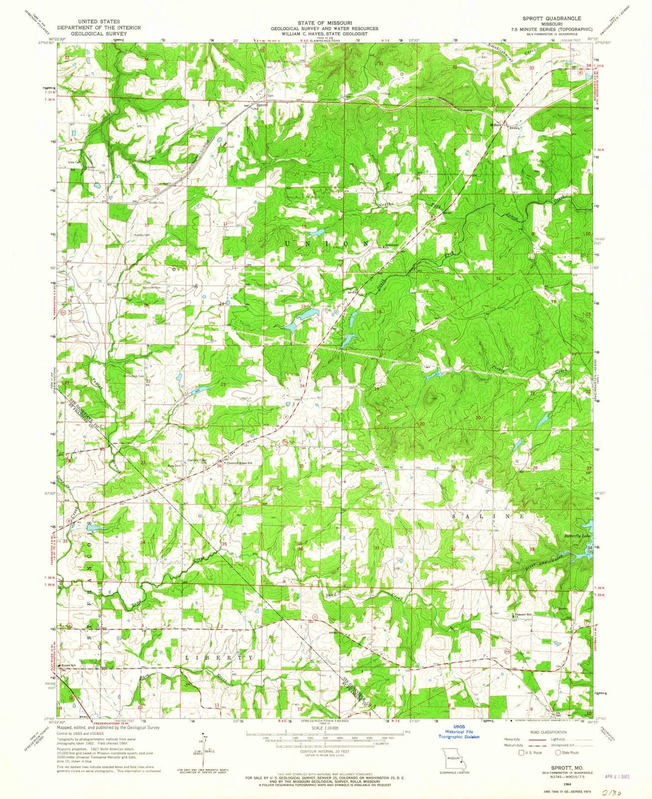1964 Sprott, MO - Missouri - USGS Topographic Map