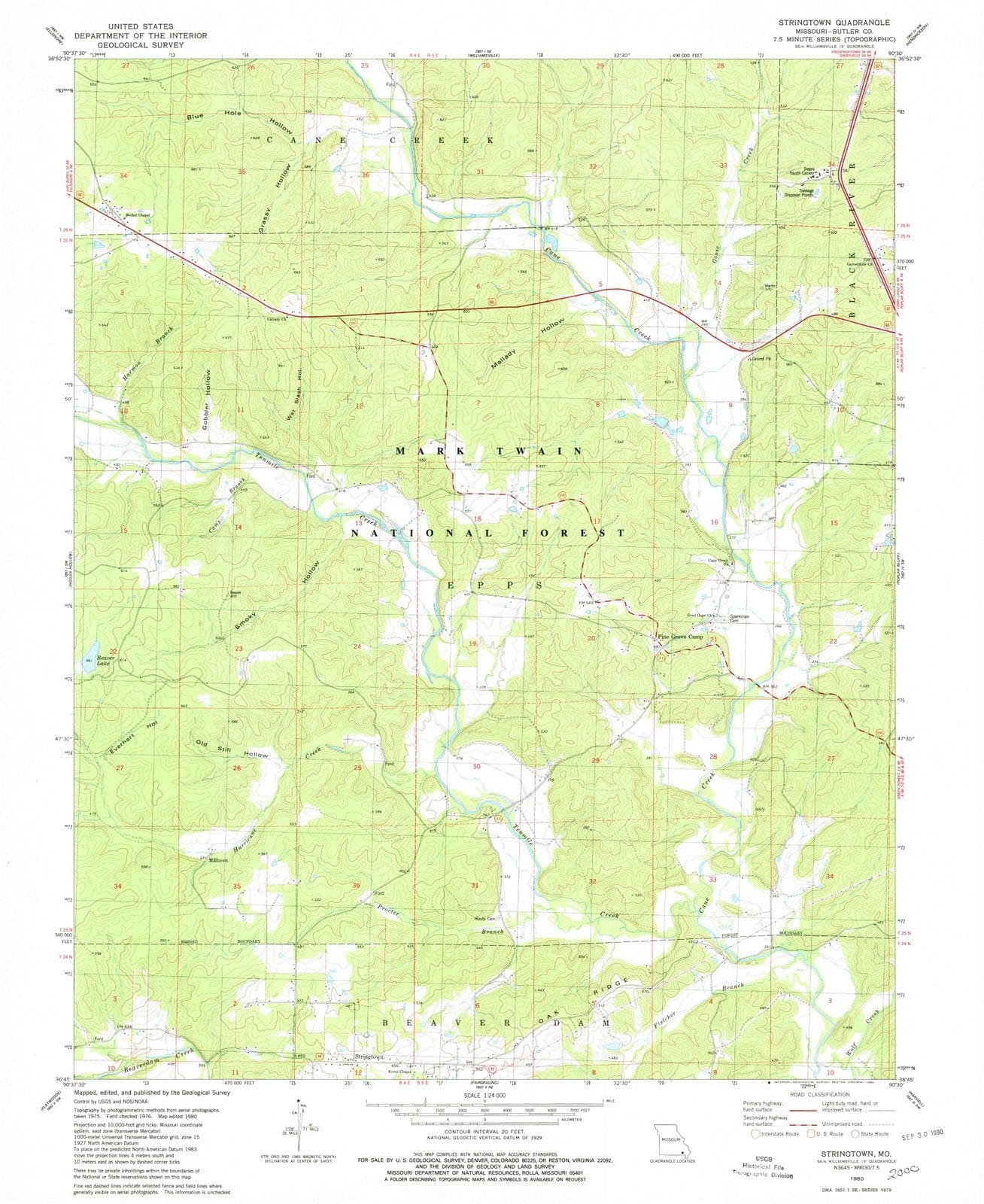 1980 Stringtown, MO - Missouri - USGS Topographic Map