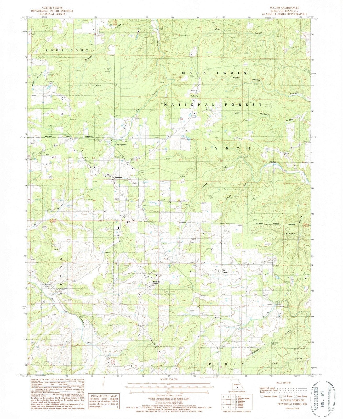 1987 Success, MO - Missouri - USGS Topographic Map