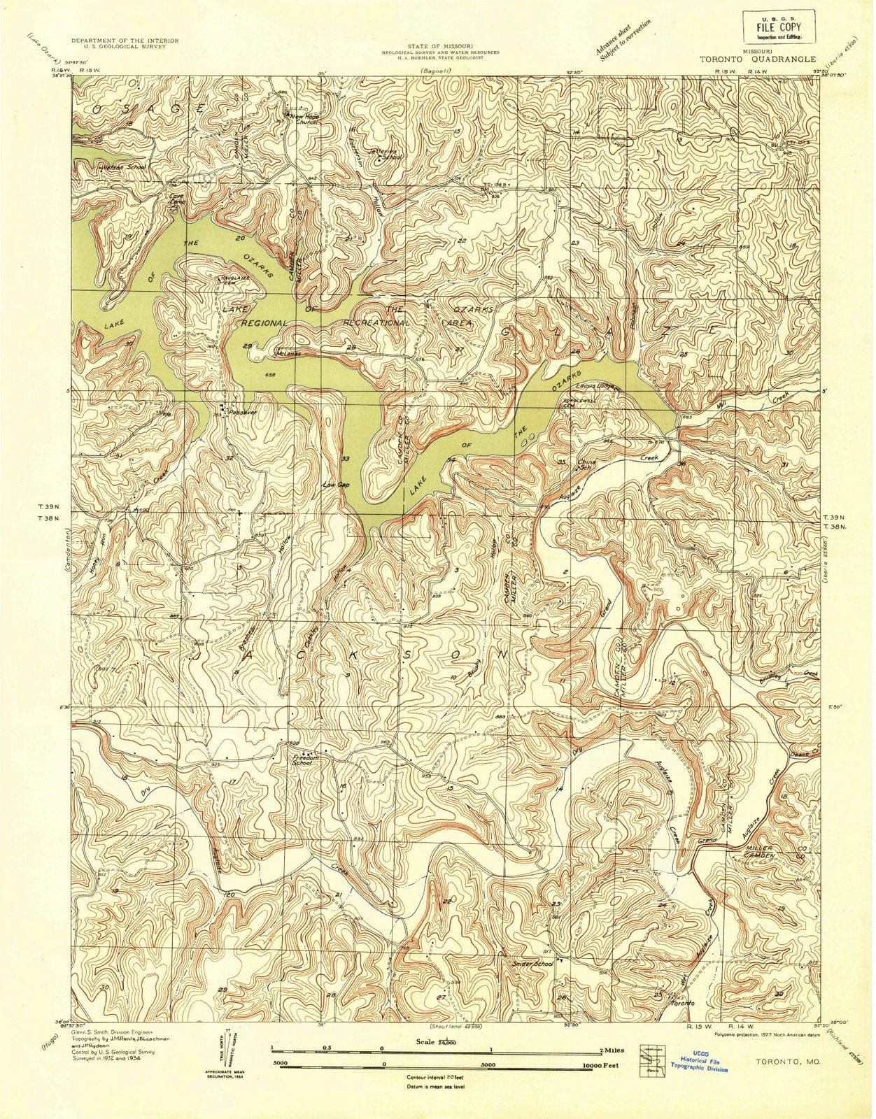 1934 Toronto, MO - Missouri - USGS Topographic Map