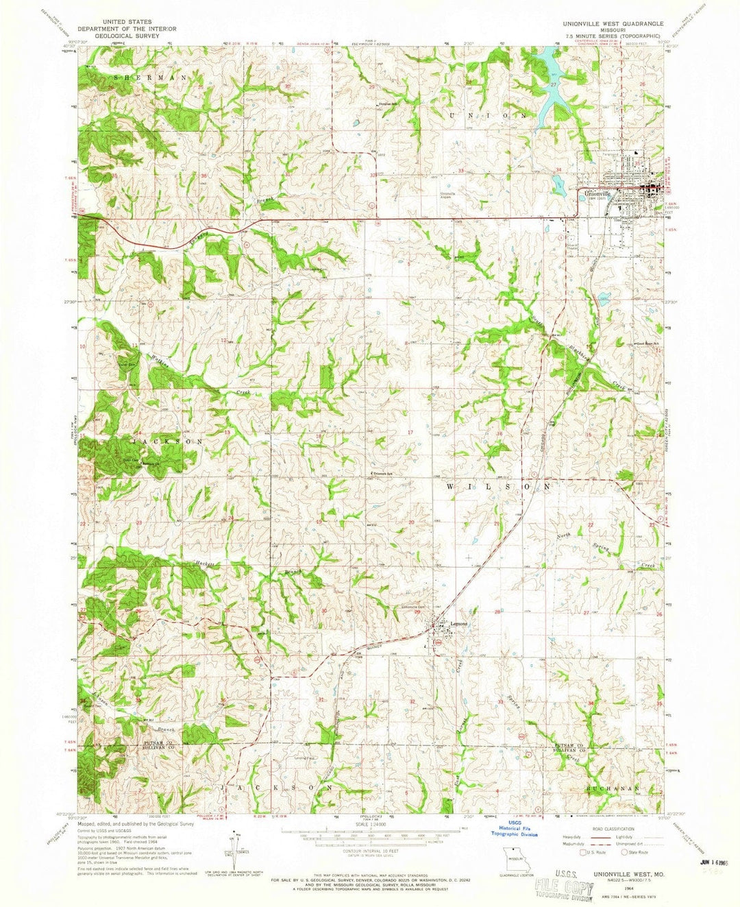 1964 Unionville West, MO - Missouri - USGS Topographic Map