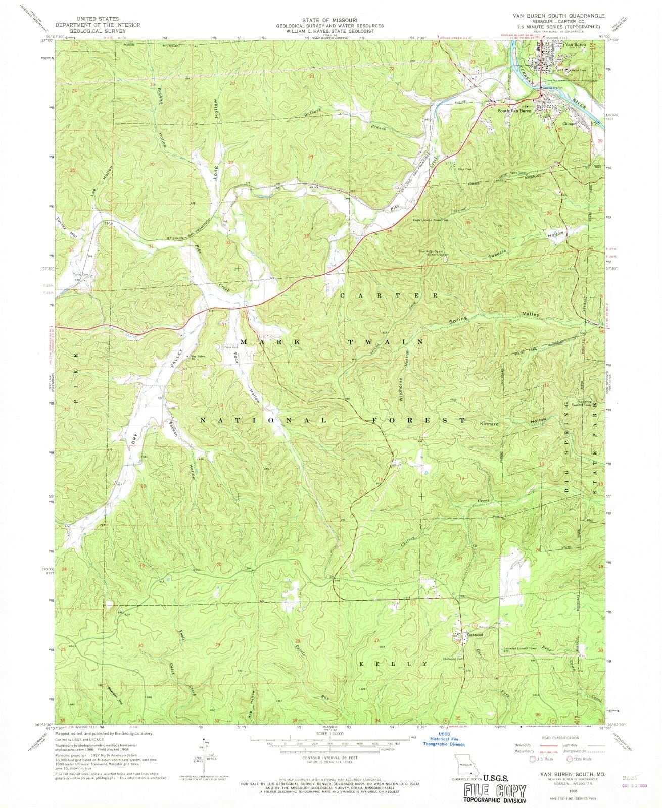 1968 Van Buren South, MO - Missouri - USGS Topographic Map