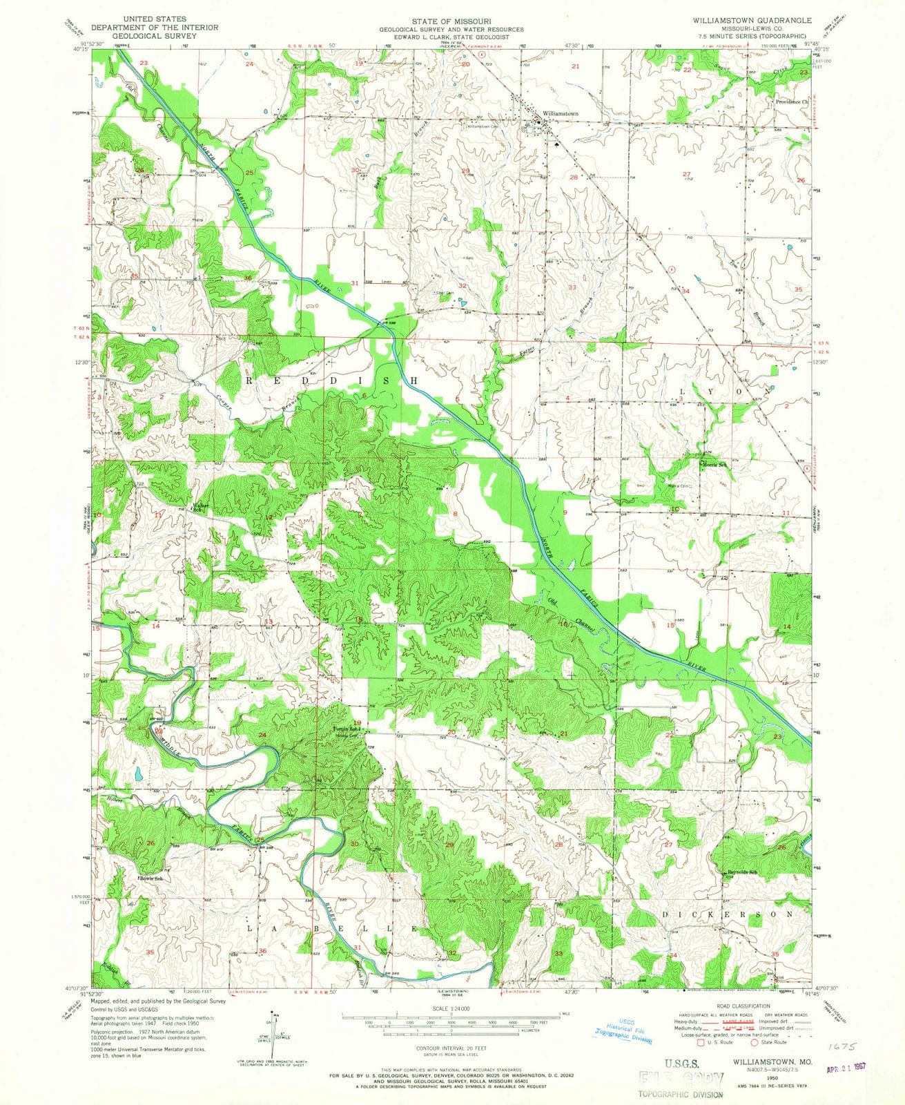 1950 Williamstown, MO - Missouri - USGS Topographic Map