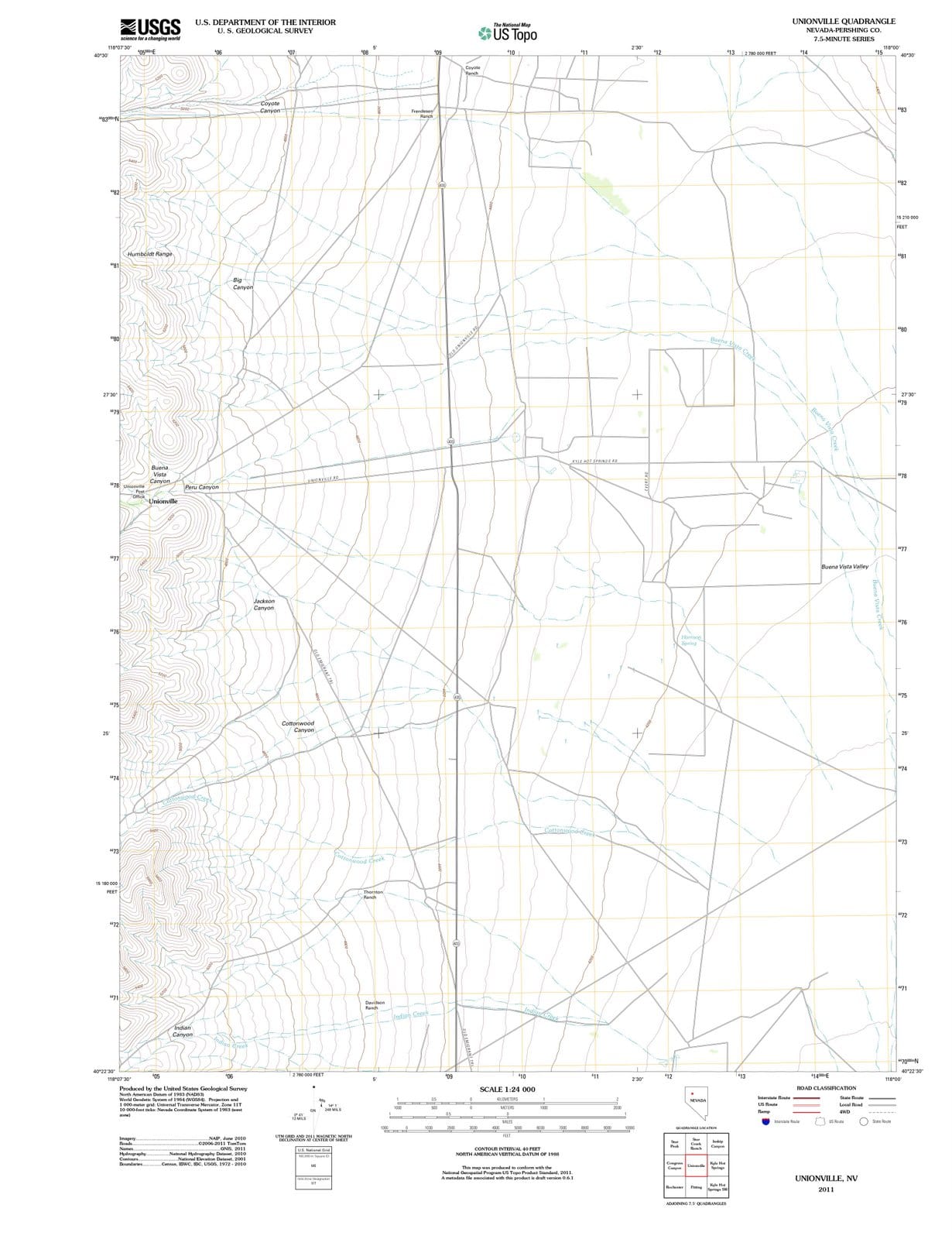 2011 Unionville, NV - Nevada - USGS Topographic Map