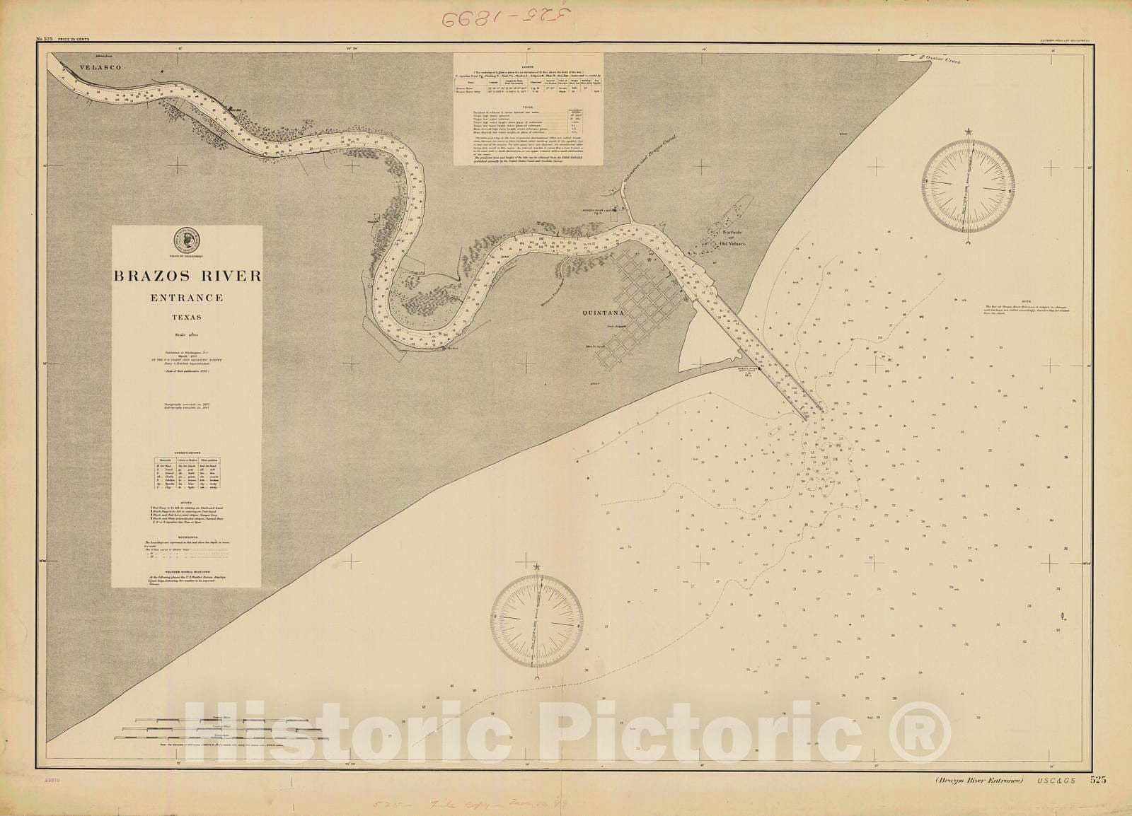 Historic Nautical Map - Brazos River Entrance, 1899 NOAA Chart - Texas (TX) - Vintage Wall Art