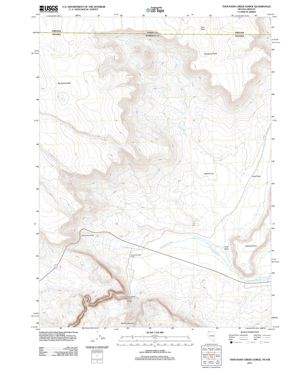2011 Thousand Creek Gorge, NV - Nevada - USGS Topographic Map