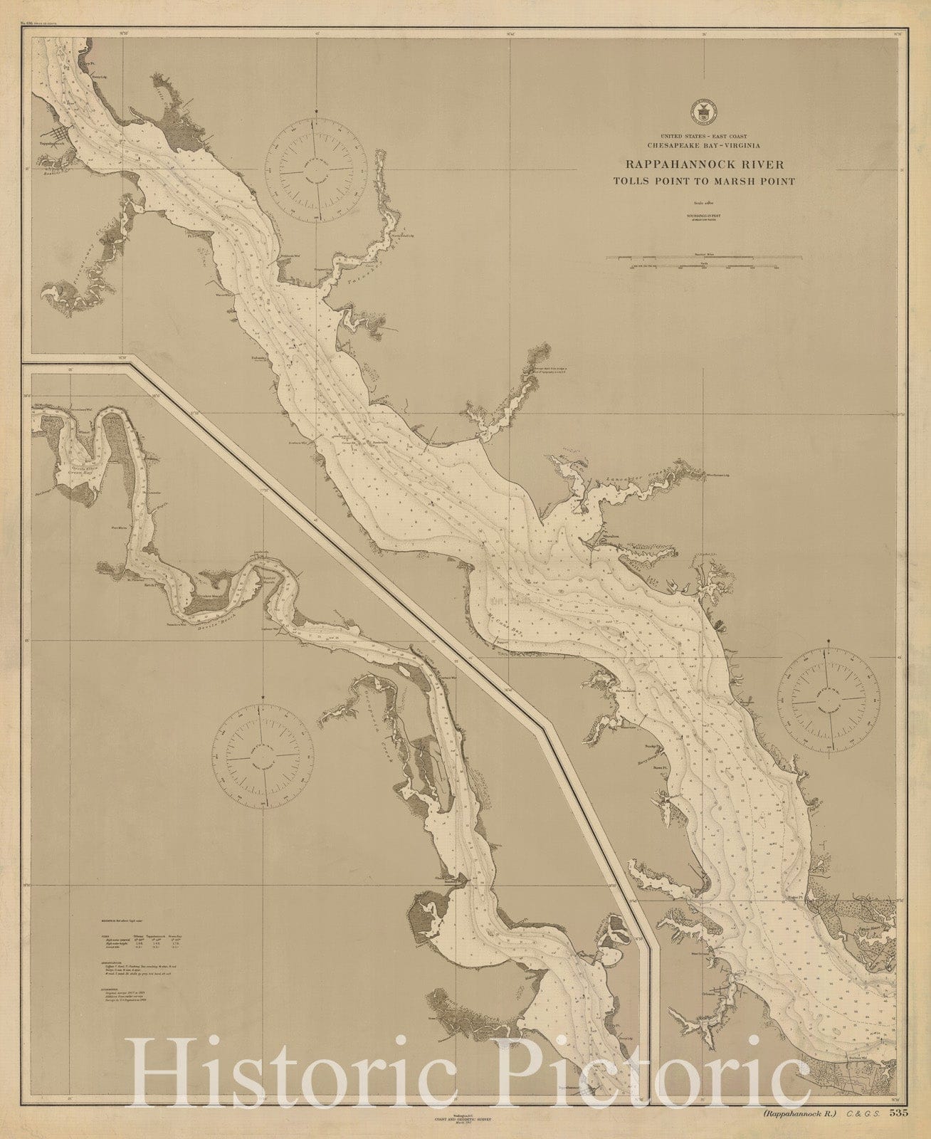 Historic Nautical Map - Rappahannock River Tolls Point To Marsh Point, 1911 NOAA Chart - Virginia (VA) - Vintage Wall Art