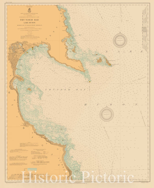 Thunder Bay Lake Huron Morris Bay to Black River Michigan 1913 Nautical Chart