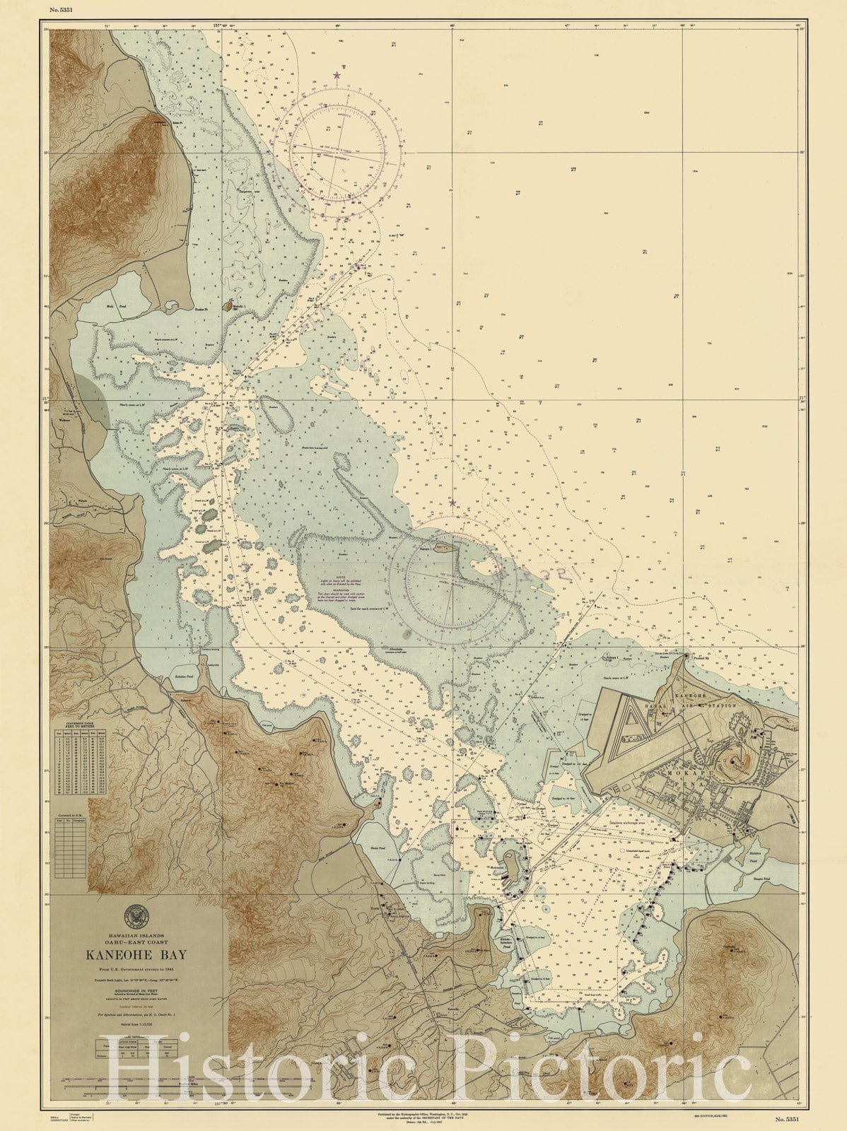 Historic Nautical Map - Kaneohe Bay, 1947 NOAA Chart - Hawaii (HI) - Vintage Wall Art