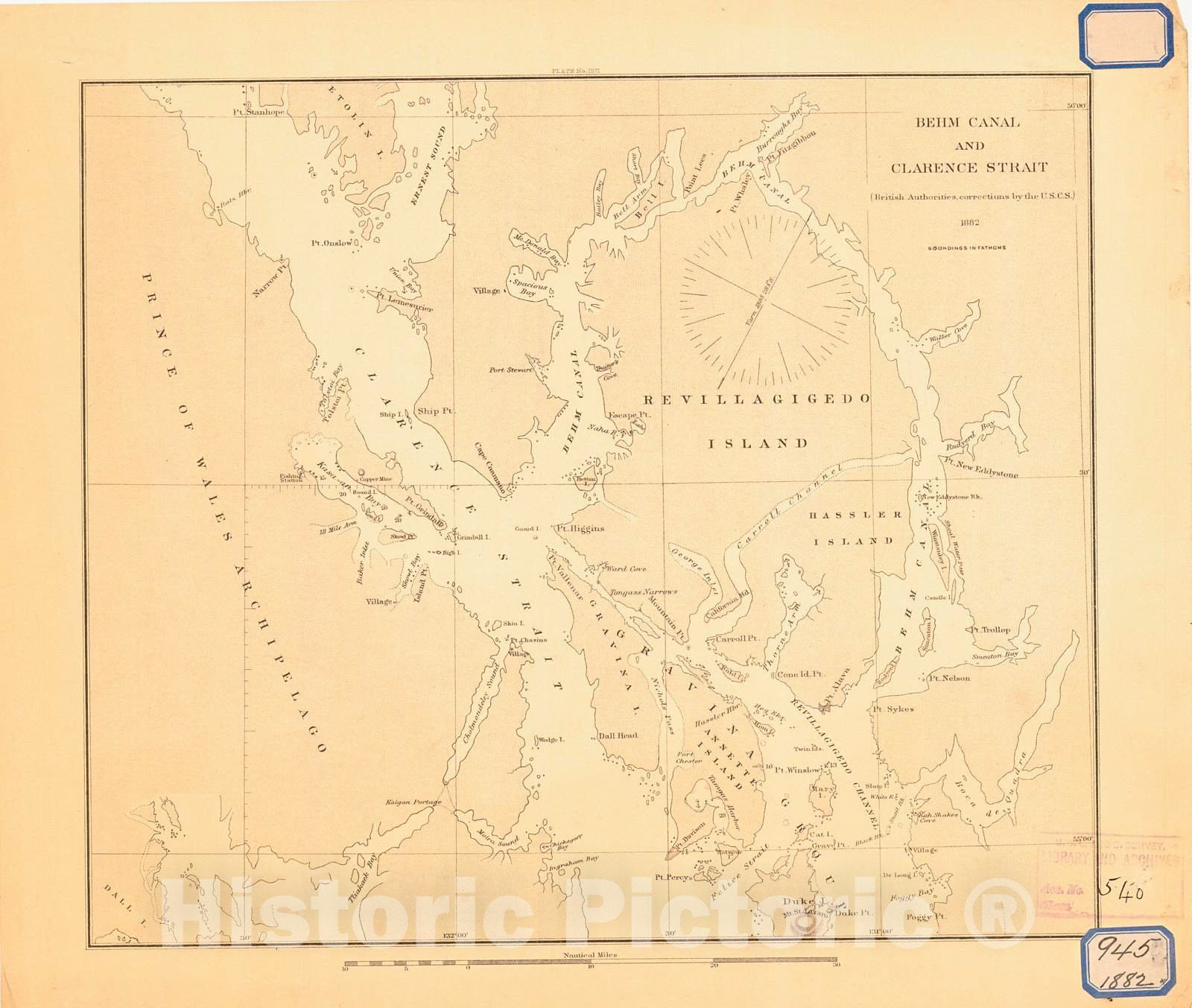 Historic Nautical Map - Behm Canal And Clarence Strait, 1882 NOAA Base Historic Nautical Map - Alaska (AK) - Vintage Wall Art