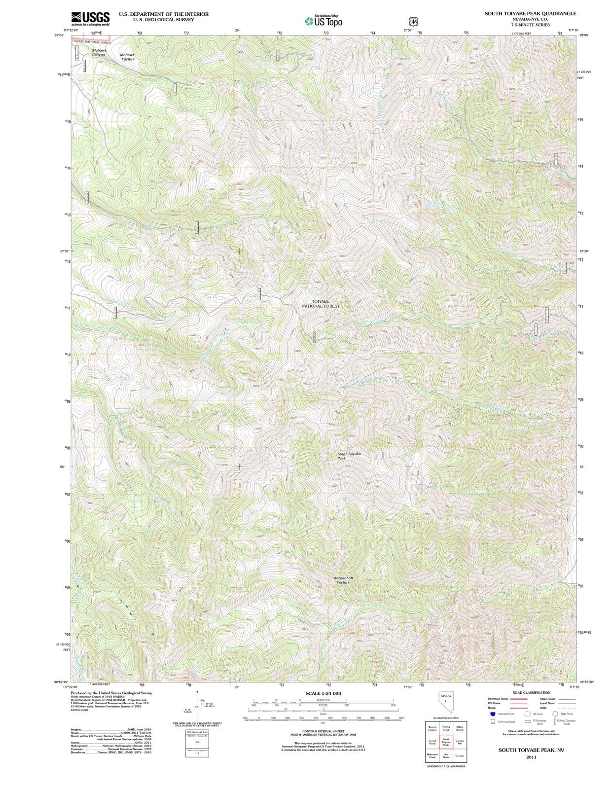 2011 South Toiyabe Peak, NV - Nevada - USGS Topographic Map