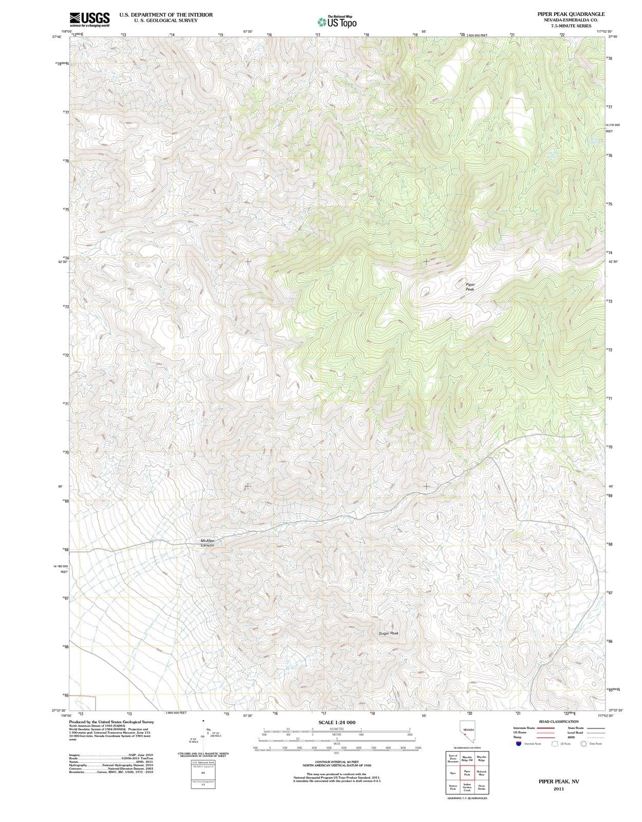 2011 Piper Peak, NV - Nevada - USGS Topographic Map