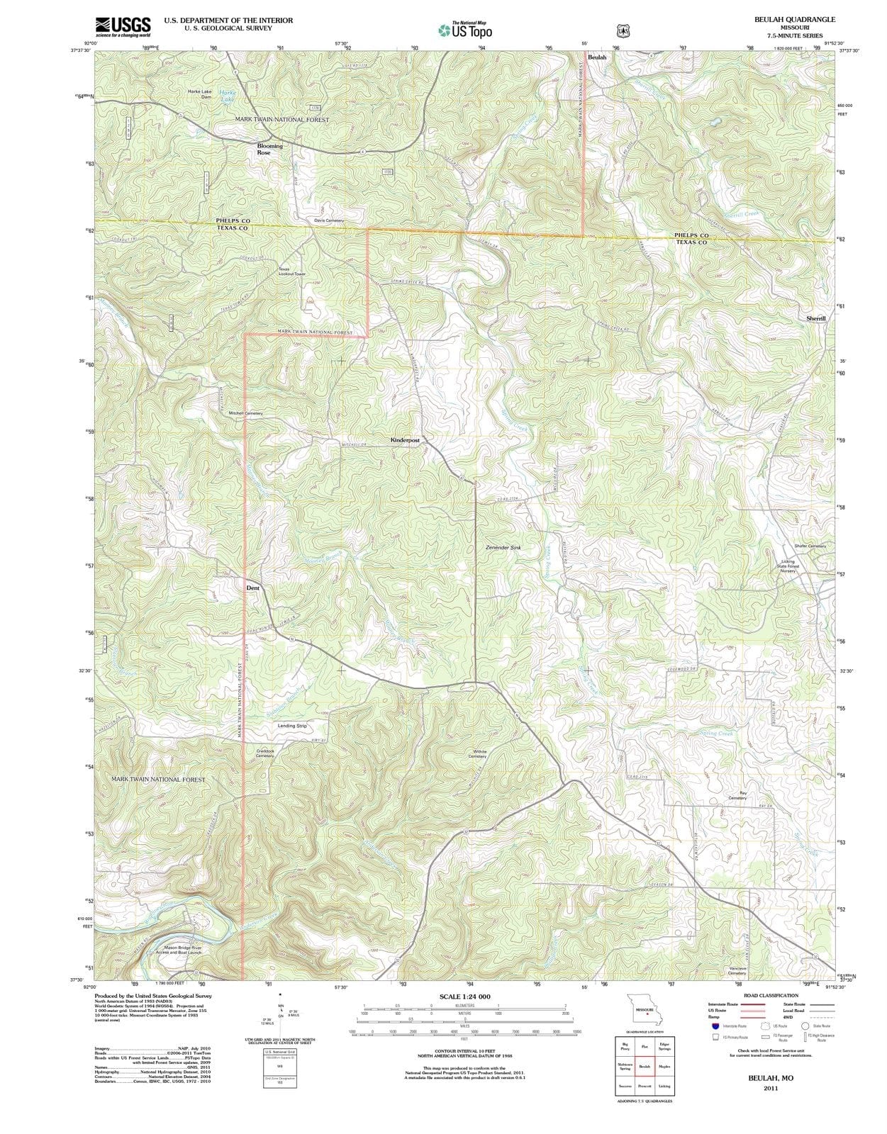 2011 Beulah, MO - Missouri - USGS Topographic Map