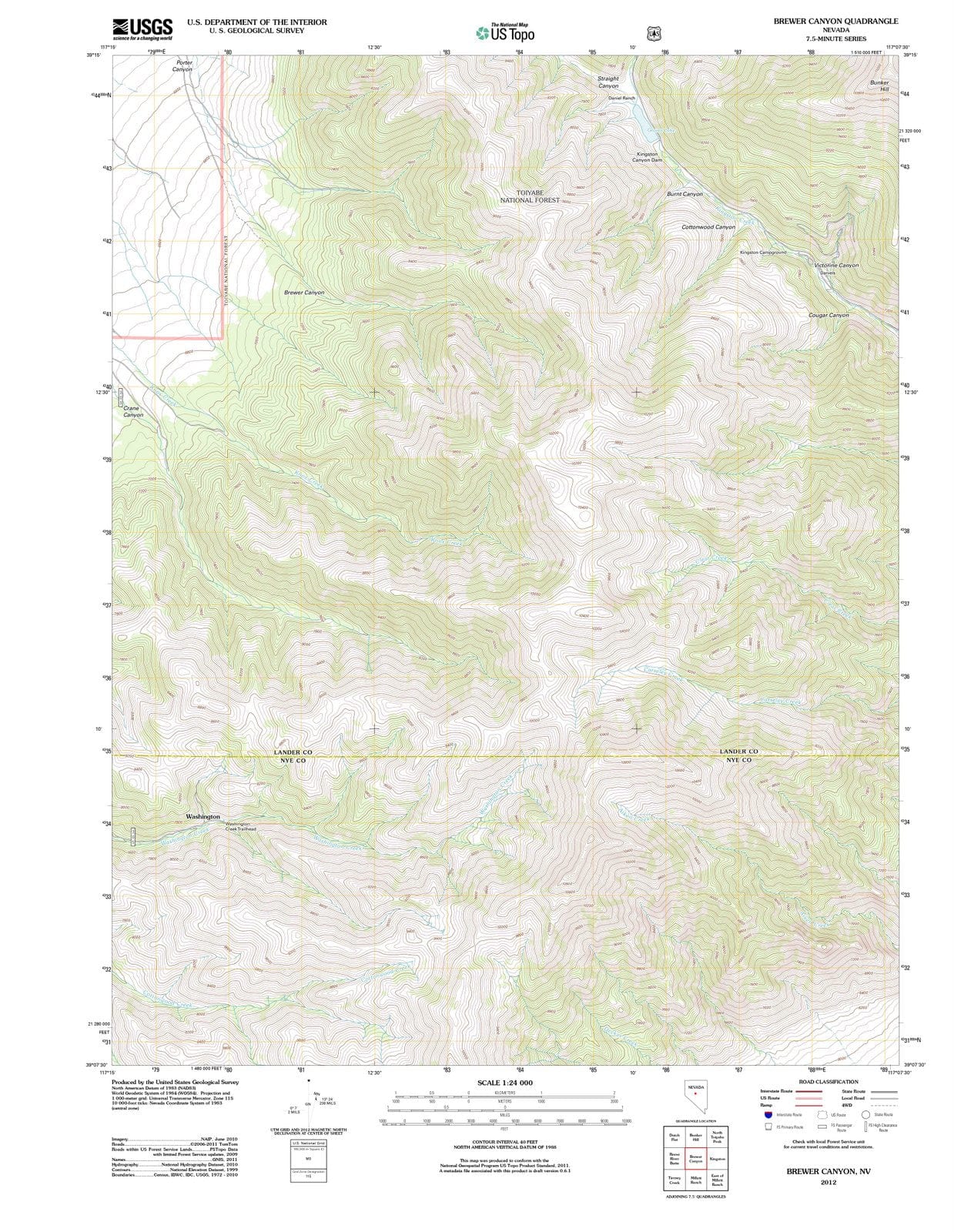 2012 Brewer Canyon, NV - Nevada - USGS Topographic Map