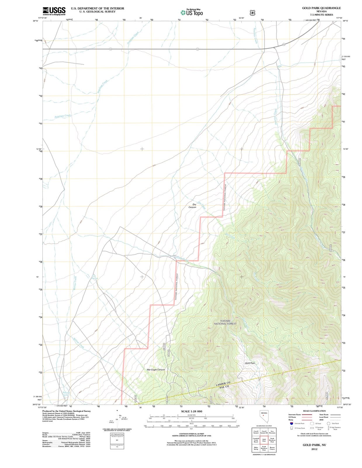 2012 Gold Park, NV - Nevada - USGS Topographic Map