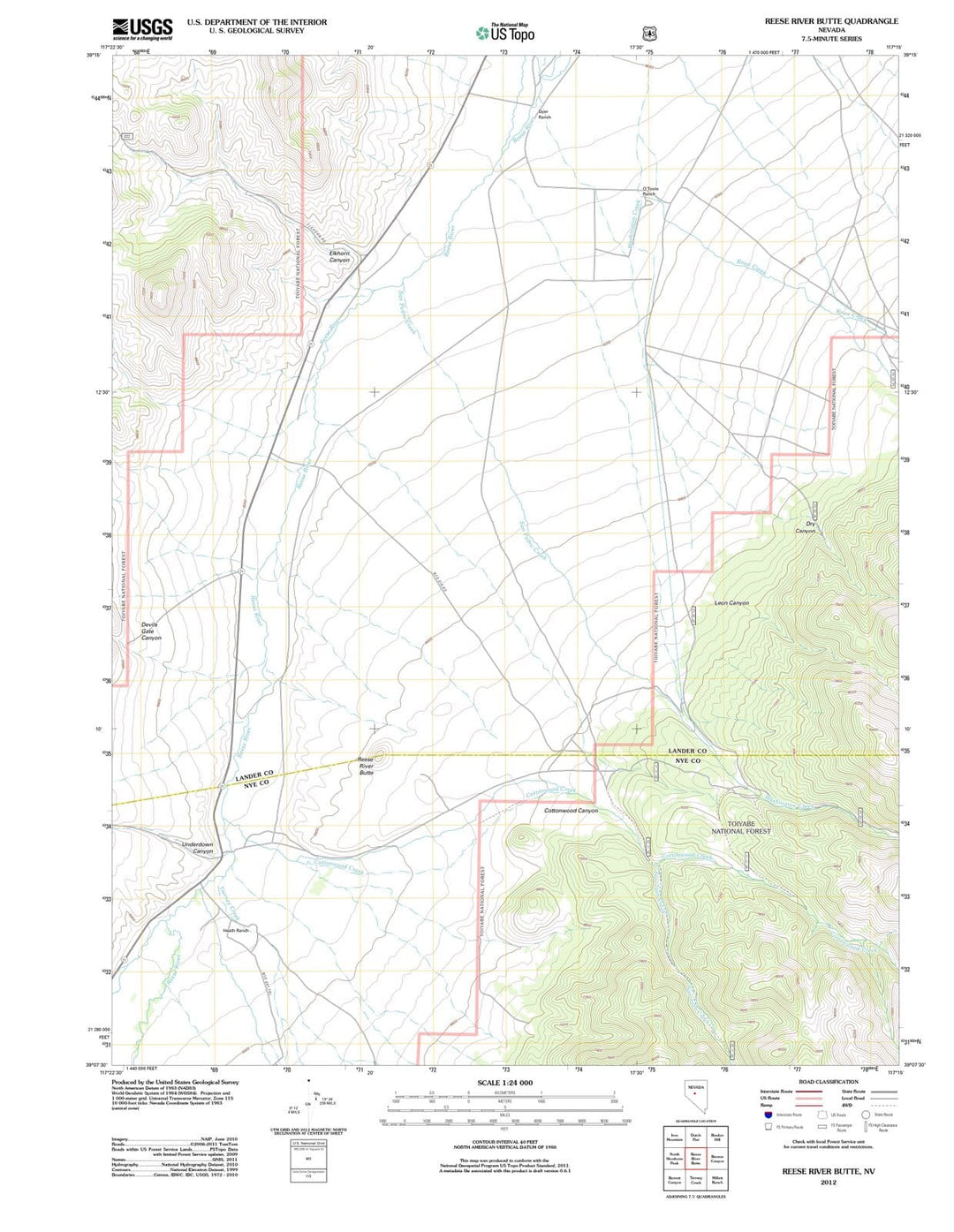 2012 Reese River Butte, NV - Nevada - USGS Topographic Map