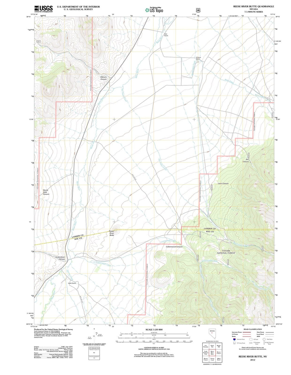 2012 Reese River Butte, NV - Nevada - USGS Topographic Map