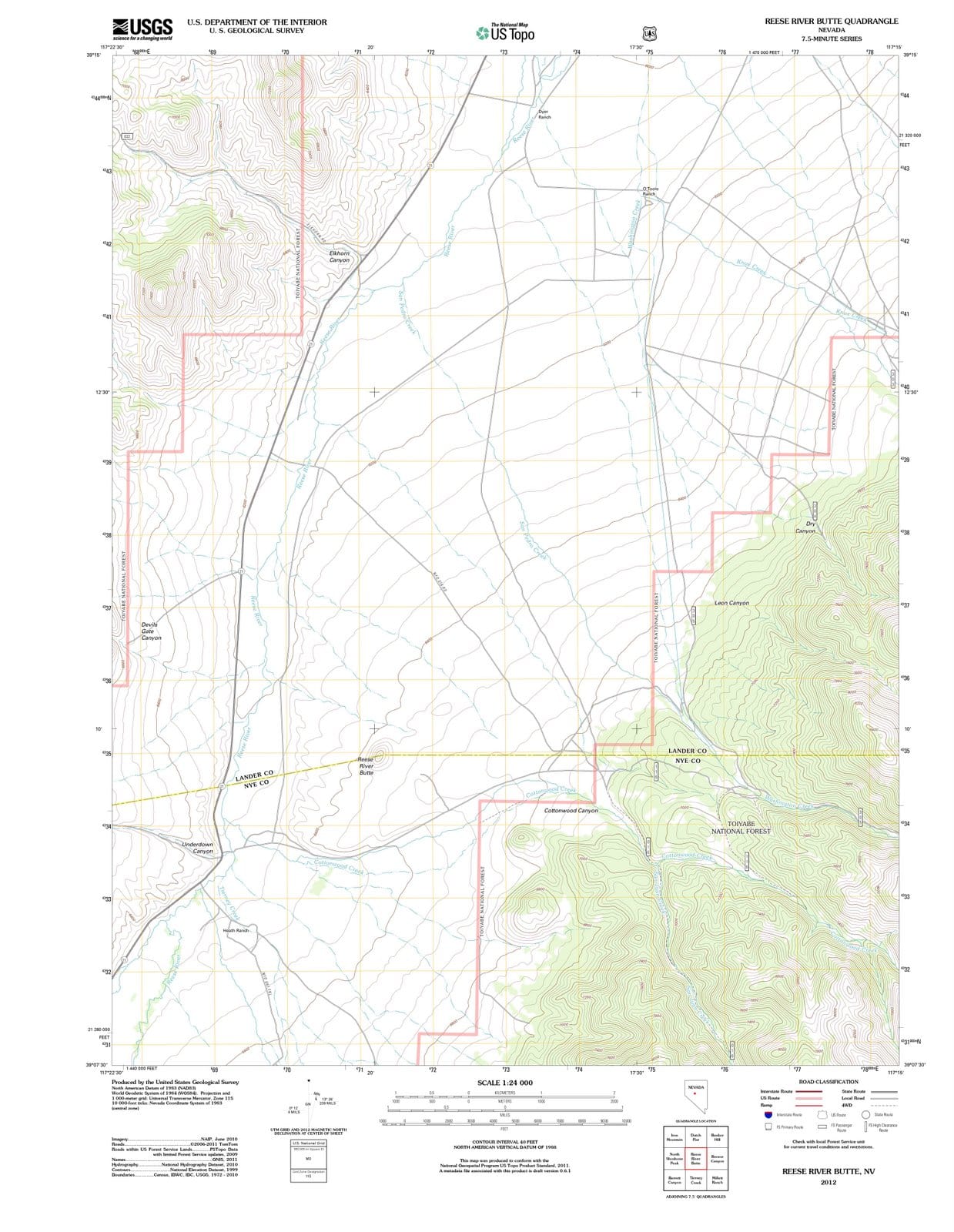 2012 Reese River Butte, NV - Nevada - USGS Topographic Map