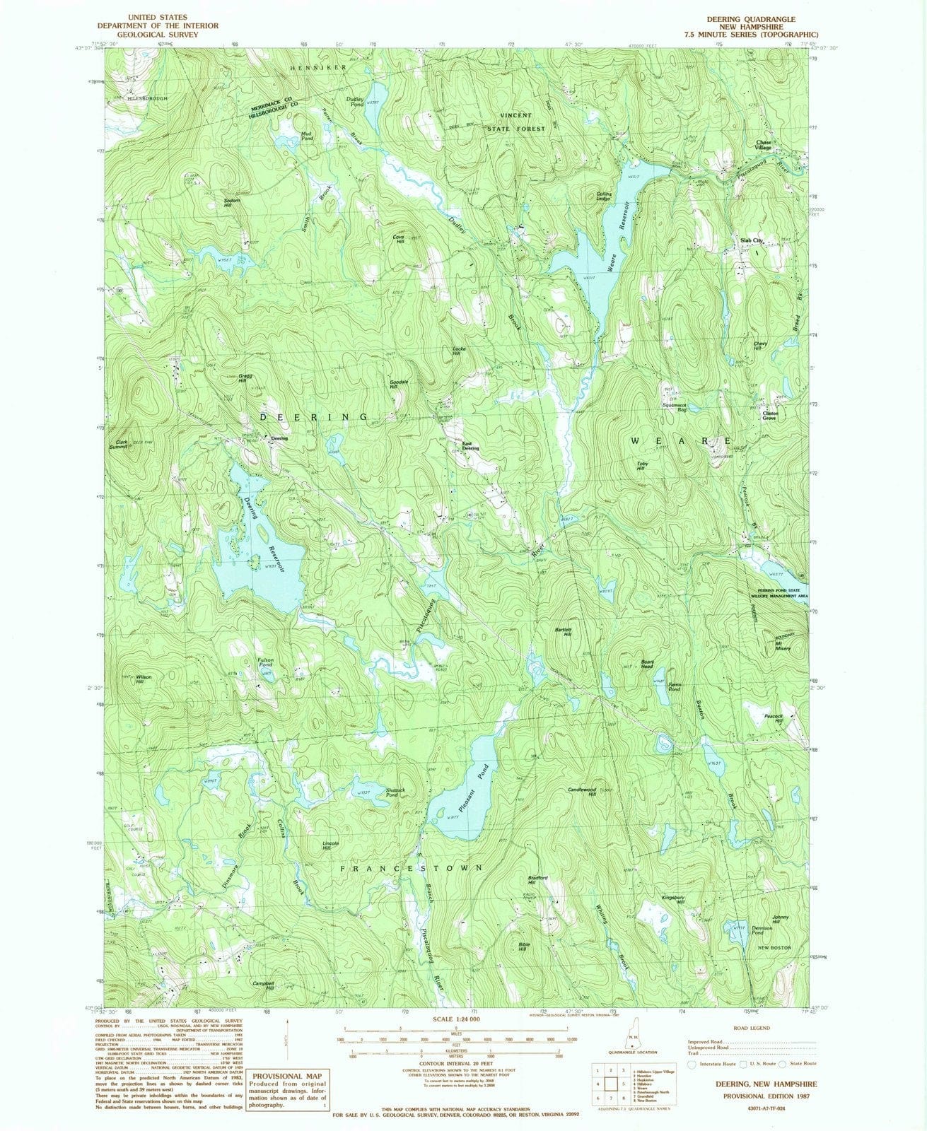 1987 Deering, NH - New Hampshire - USGS Topographic Map