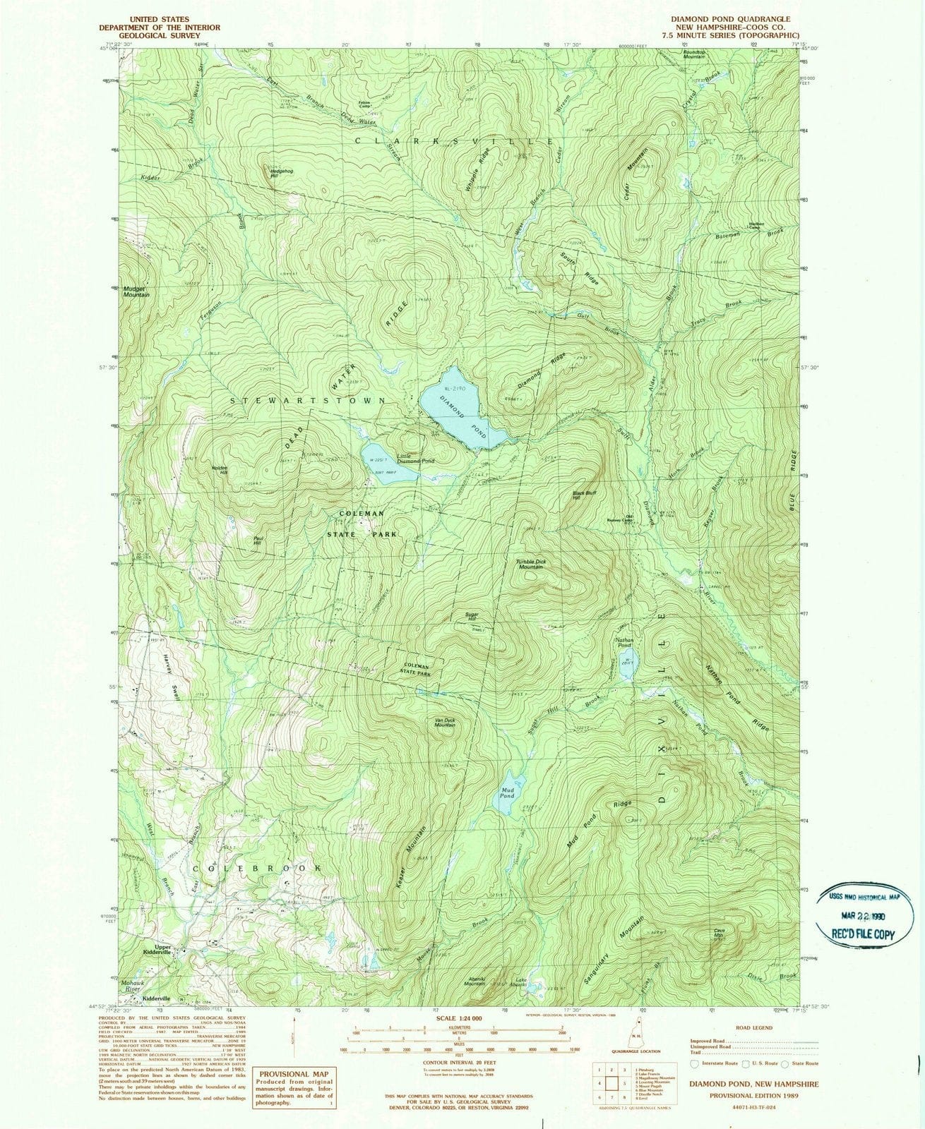 1989 Diamond Pond, NH - New Hampshire - USGS Topographic Map