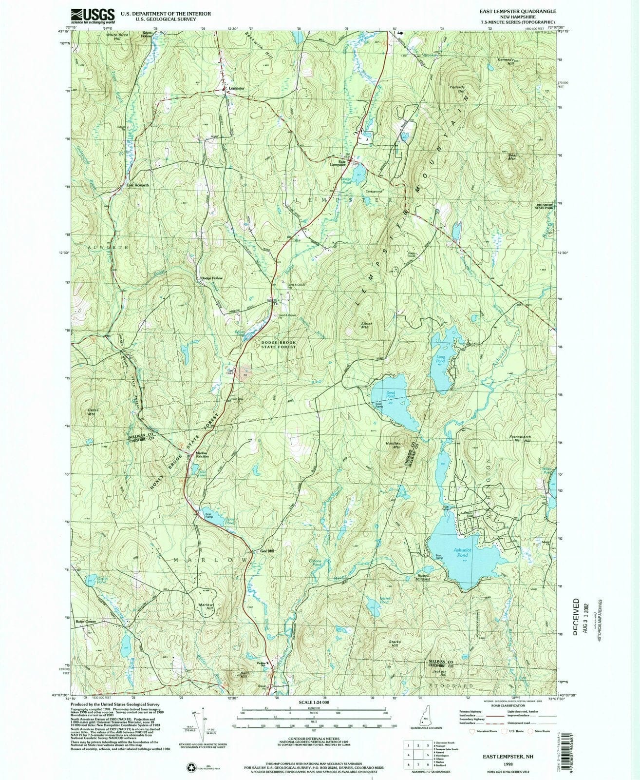 1998 East Lempster, NH - New Hampshire - USGS Topographic Map