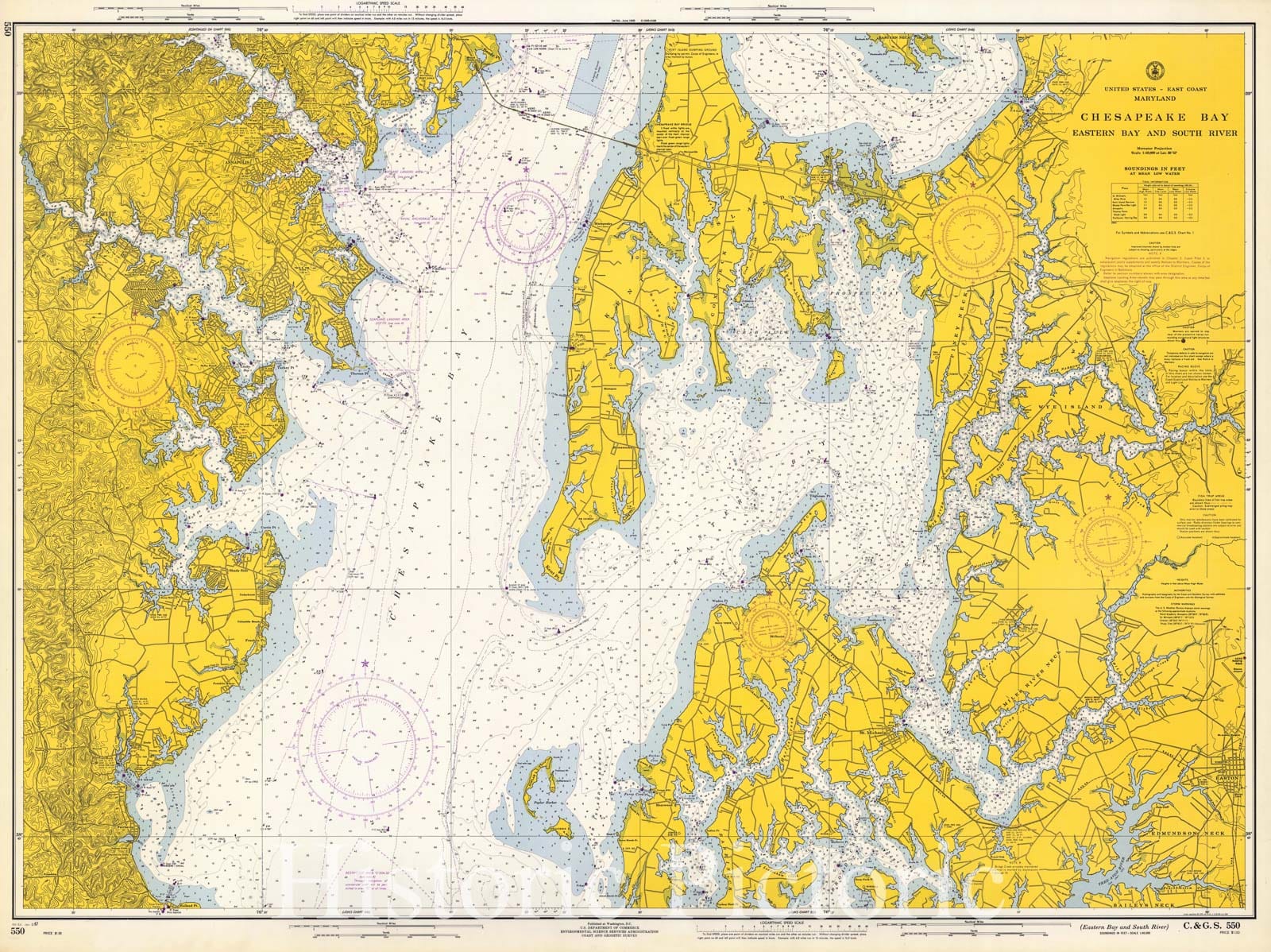 Historic Nautical Map - Eastern Bay And South River, 1967 NOAA Chart - Maryland (MD) - Vintage Wall Art