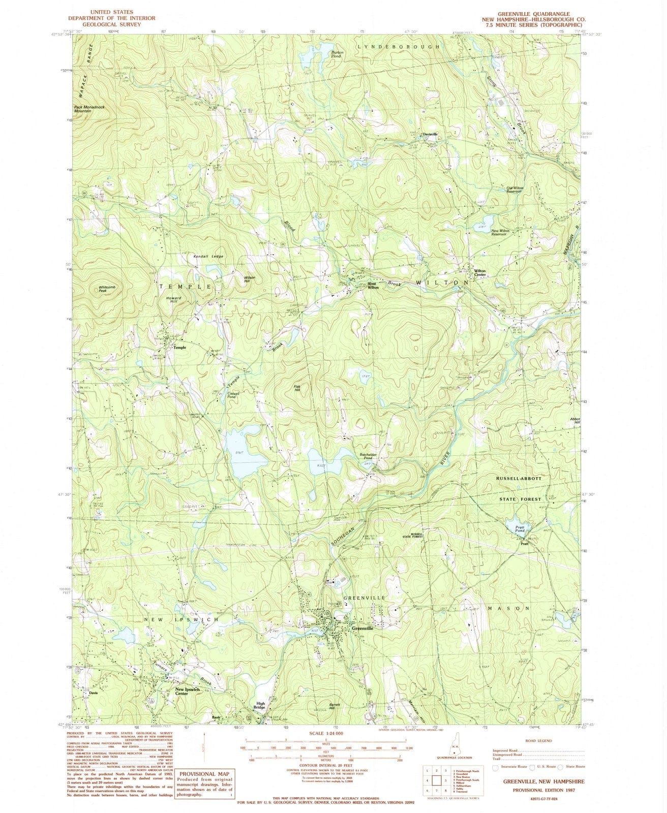 1987 Greenville, NH - New Hampshire - USGS Topographic Map