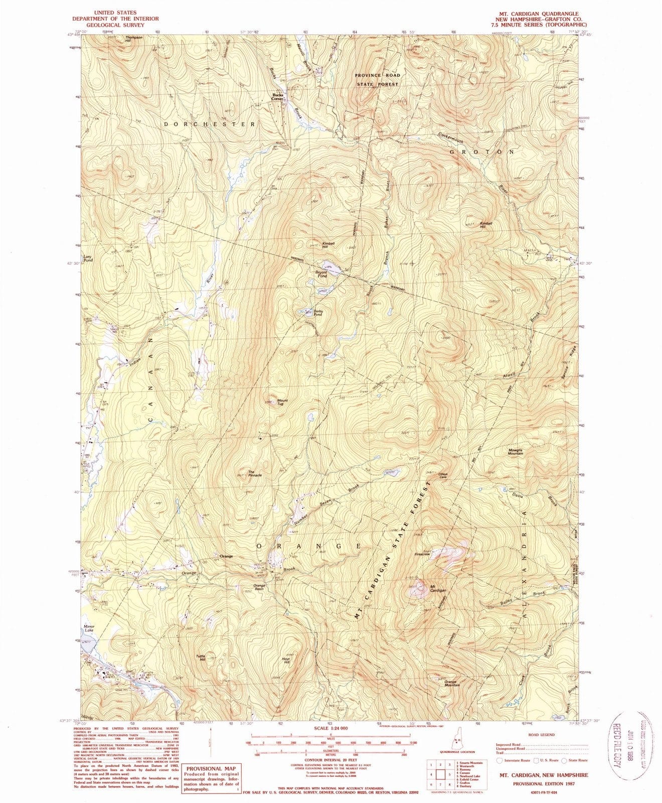 1987 Mt. Cardigan, NH - New Hampshire - USGS Topographic Map