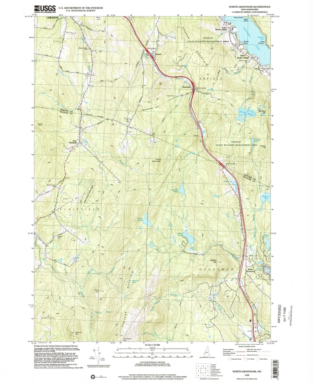 1998 North Grantham, NH - New Hampshire - USGS Topographic Map