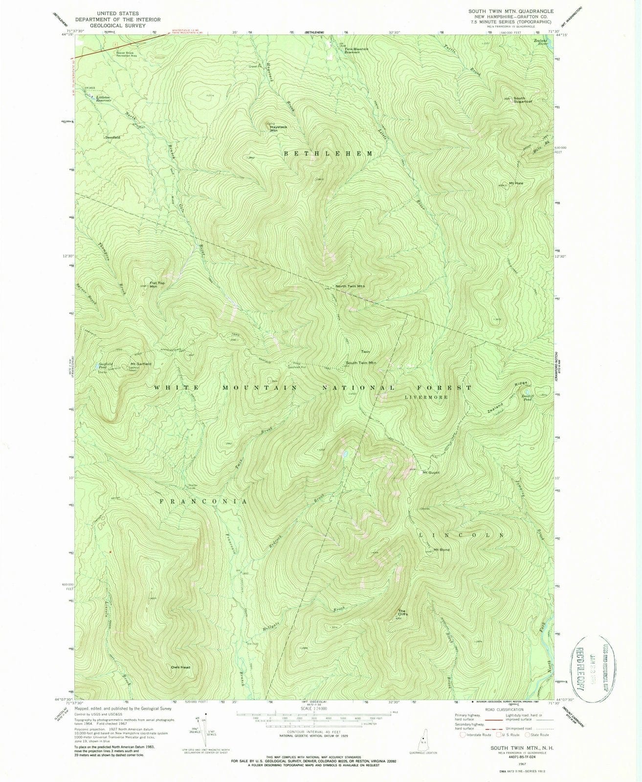 1967 South Twin MTN, NH - New Hampshire - USGS Topographic Map