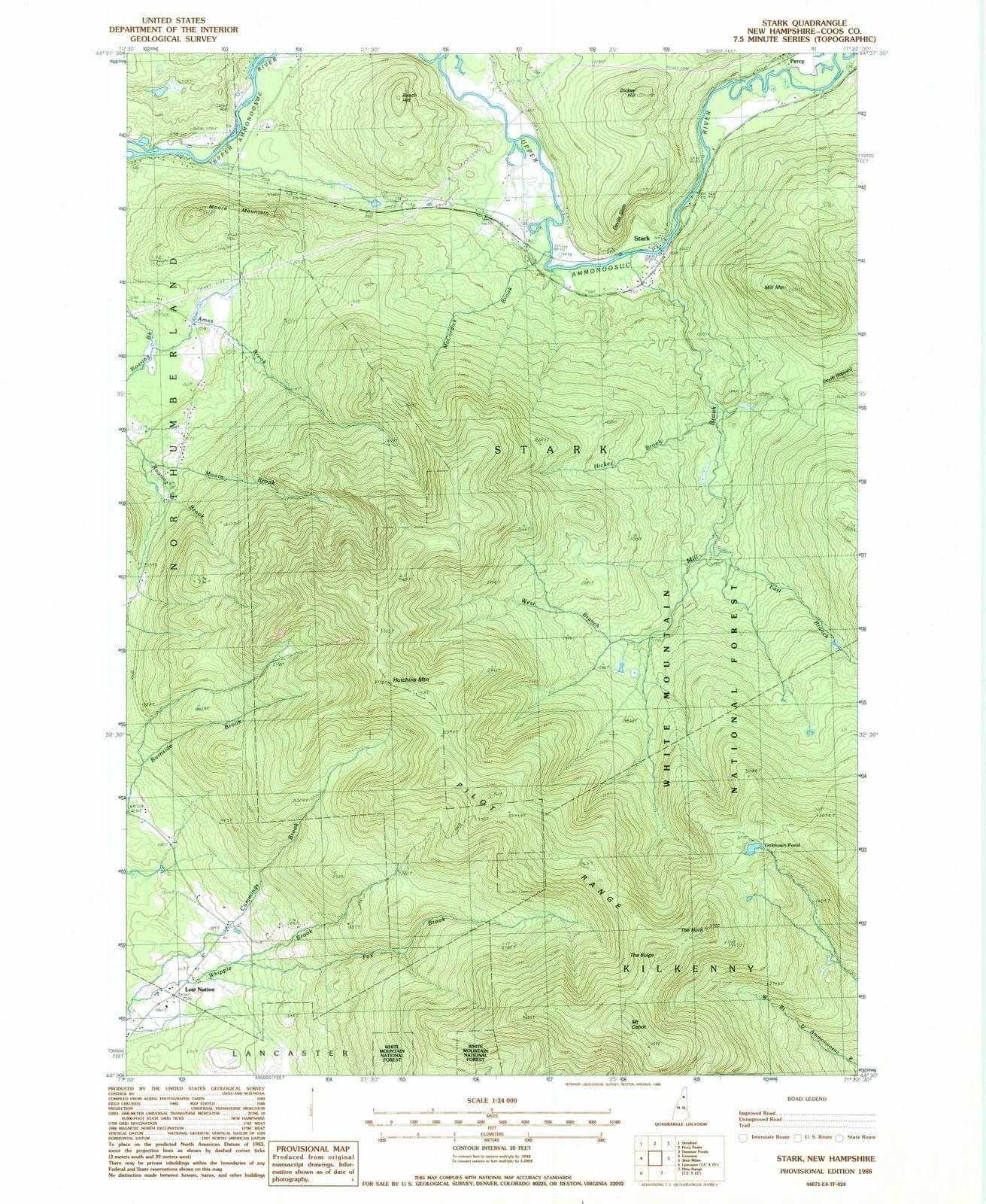 1988 Stark, NH - New Hampshire - USGS Topographic Map