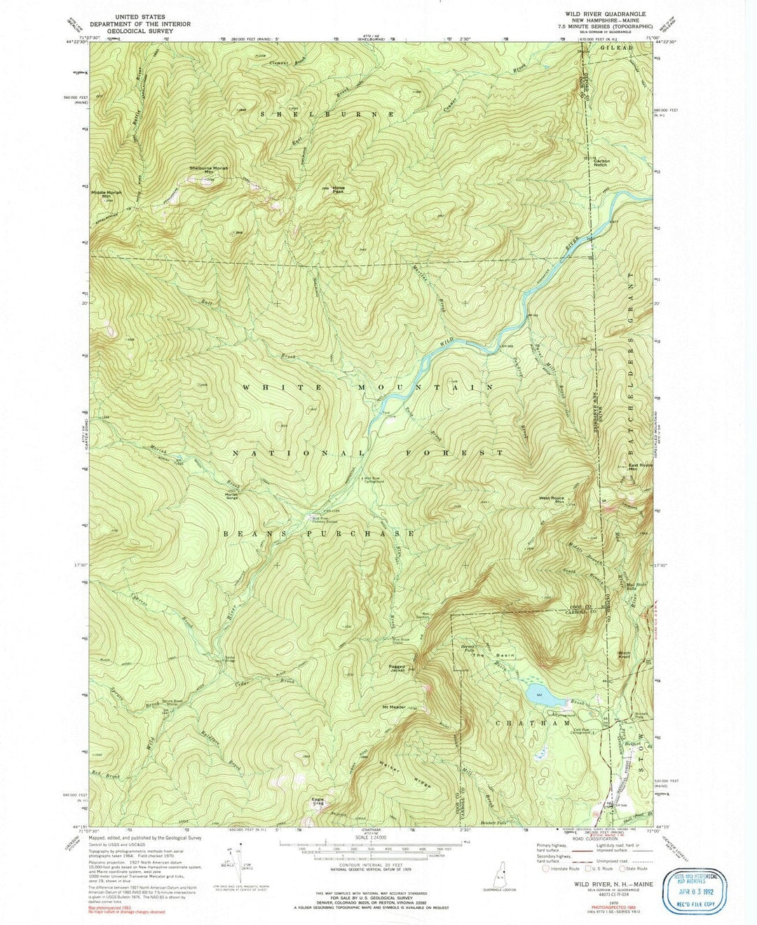 1970 Wild River, NH - New Hampshire - USGS Topographic Map