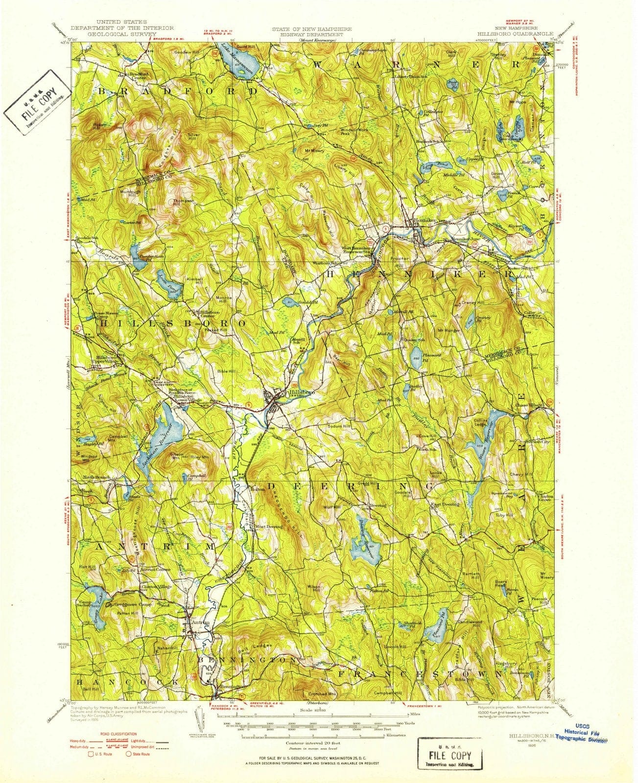 1926 Hillsboro, NH - New Hampshire - USGS Topographic Map