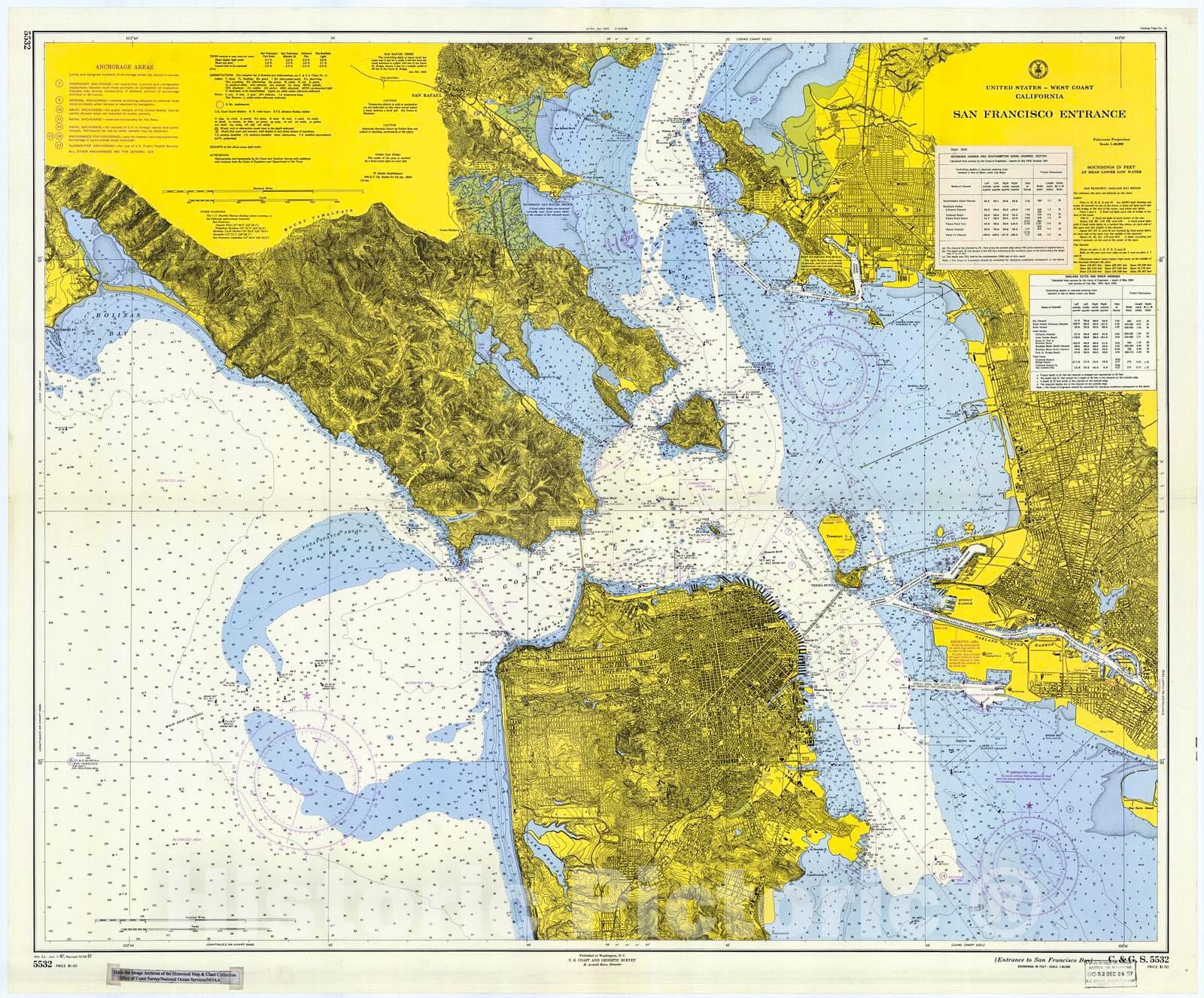Historic Nautical Map - Entrancetosan Francisco Bay, 1957 NOAA Chart - California (CA) - Vintage Wall Art