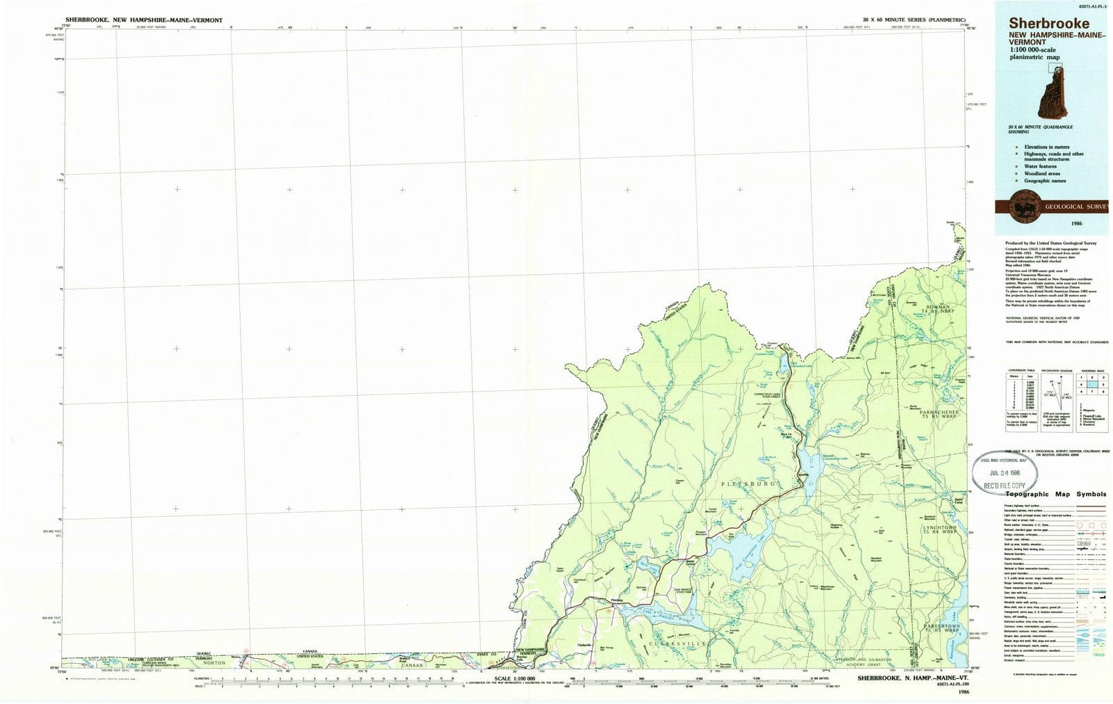 1986 Sherbrooke, NH - New Hampshire - USGS Topographic Map