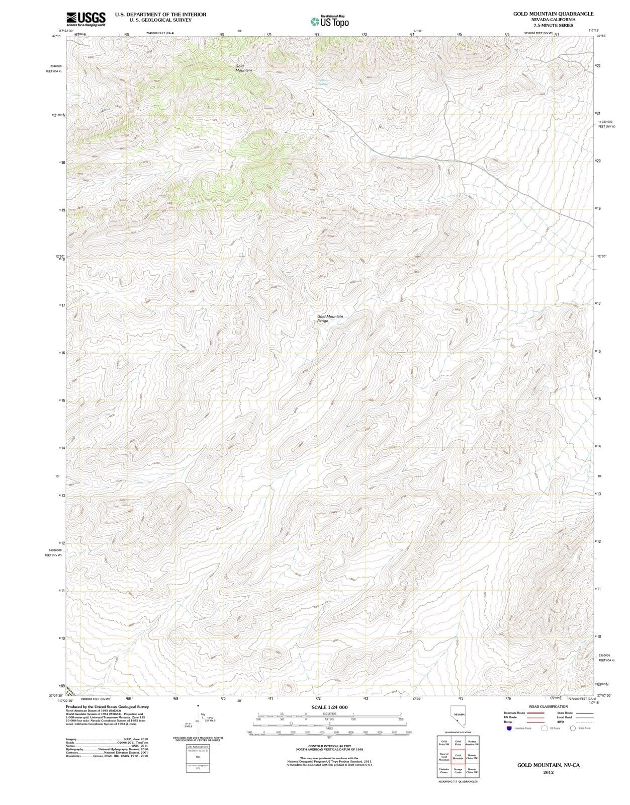 2012 Gold Mountain, NV - Nevada - USGS Topographic Map